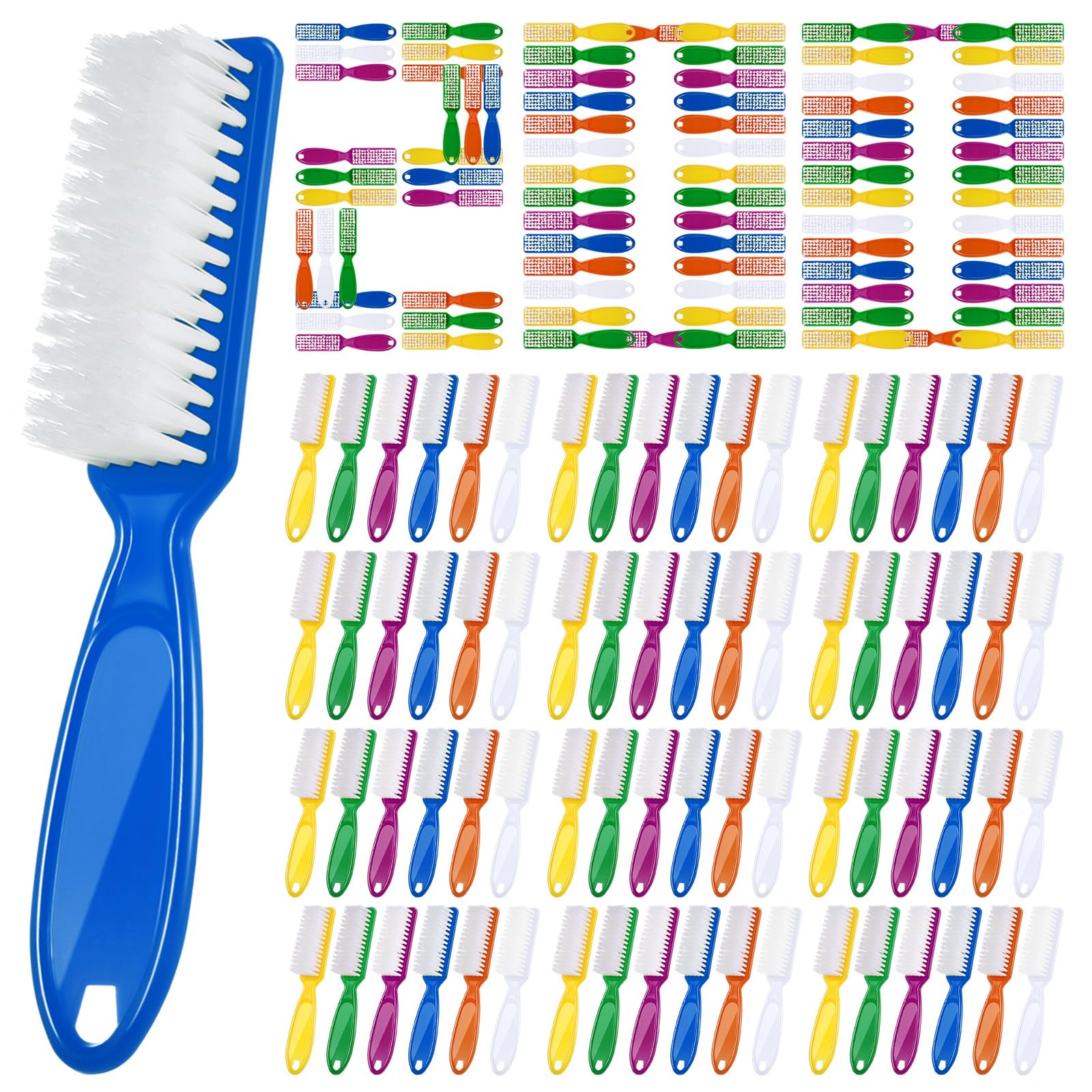 Patelai 200 cepillos de uñas con mango para pedicura a granel para pies, dedos de los pies y limpieza de uñas (6 colores)