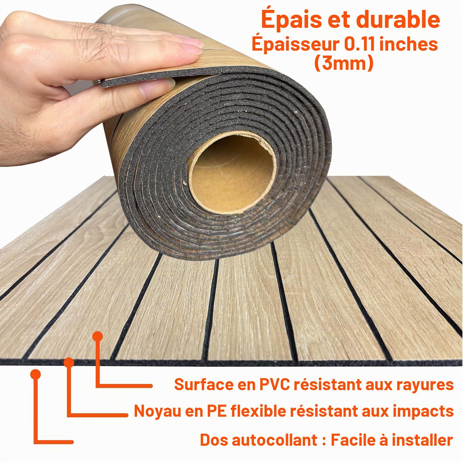 YU LI 3DH Panneau mural à coller PVC à lattes 300 x 40 cm - Papier peint autocollant imitation épais en bois de chêne faux 3D - Panneaux muraux insonorisants pour murs et plafonds