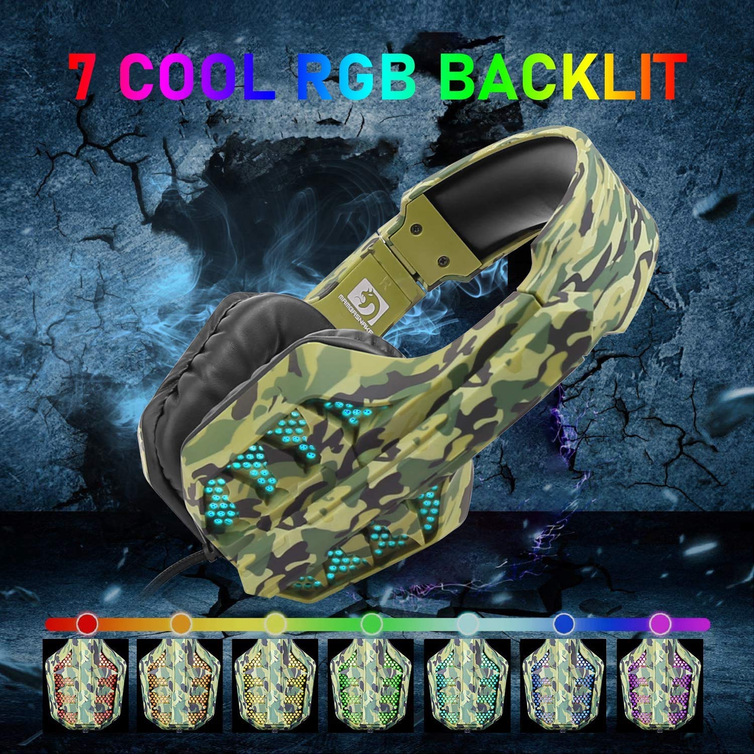 Tastiera da gioco USB retroilluminata con filo arcobaleno+Mouse da gioco LED arcobaleno ottico a 6 pulsanti 2400 DPI+Cuffie da gioco stereo+Altoparlanti RGB+Tappetini per mouse Set 5 in 1 (Nero)