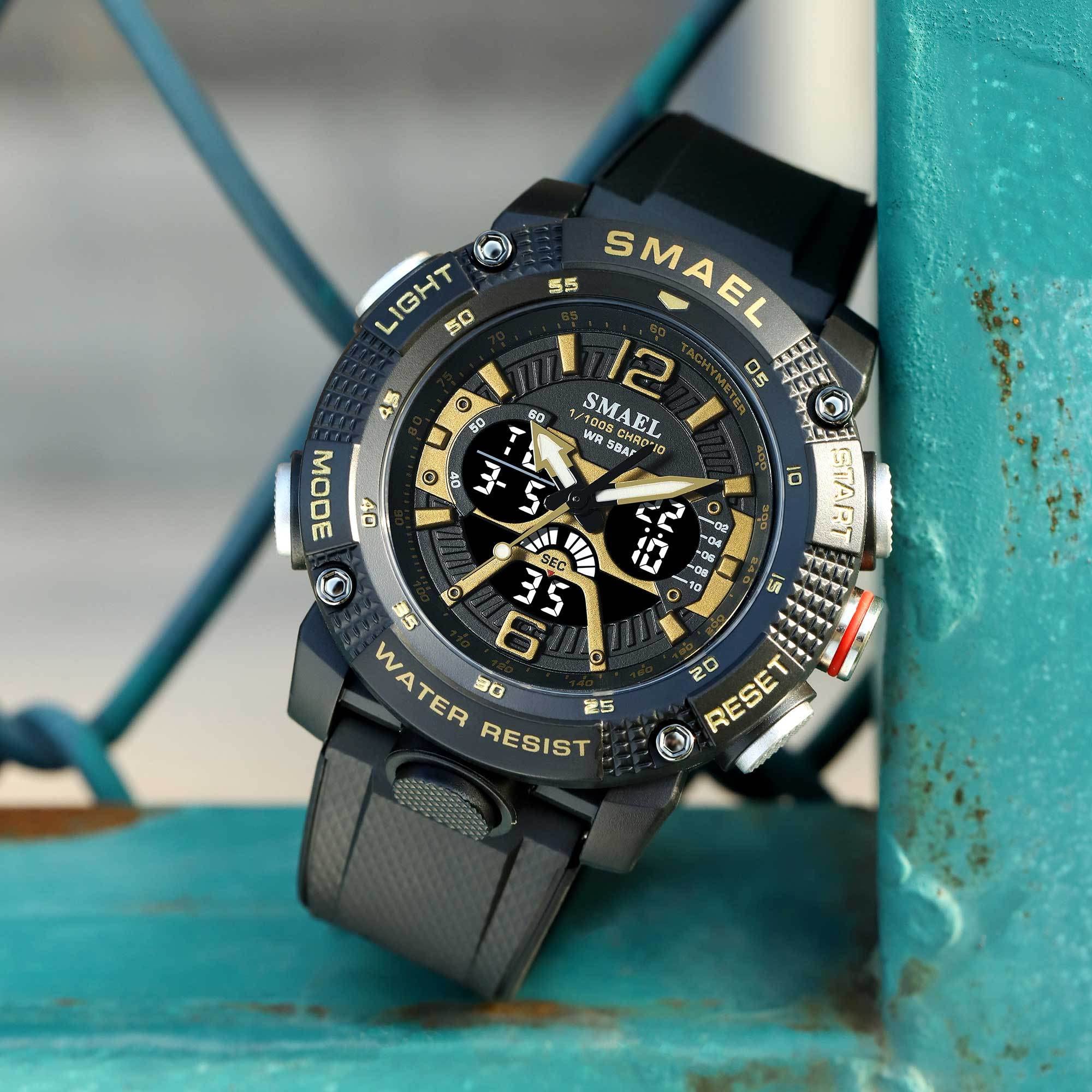 findtime Orologio da uomo sportivo militare, digitale, orologio da polso a LED, per attività all'aperto, impermeabile, 5 ATM, orologio tattico, sveglia, calendario, cronometro, data, analogico