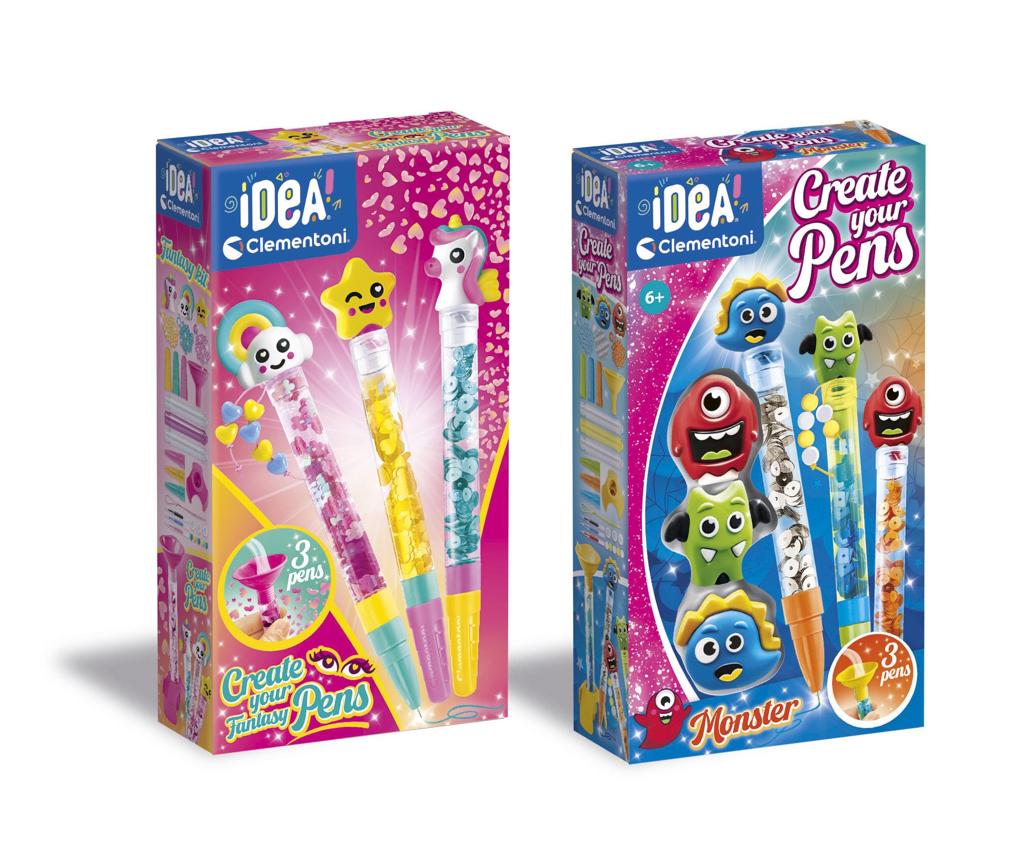 Clementoni Idea - Create Your Pens Bundle 6 Penne Fantasy e Monster, 84075