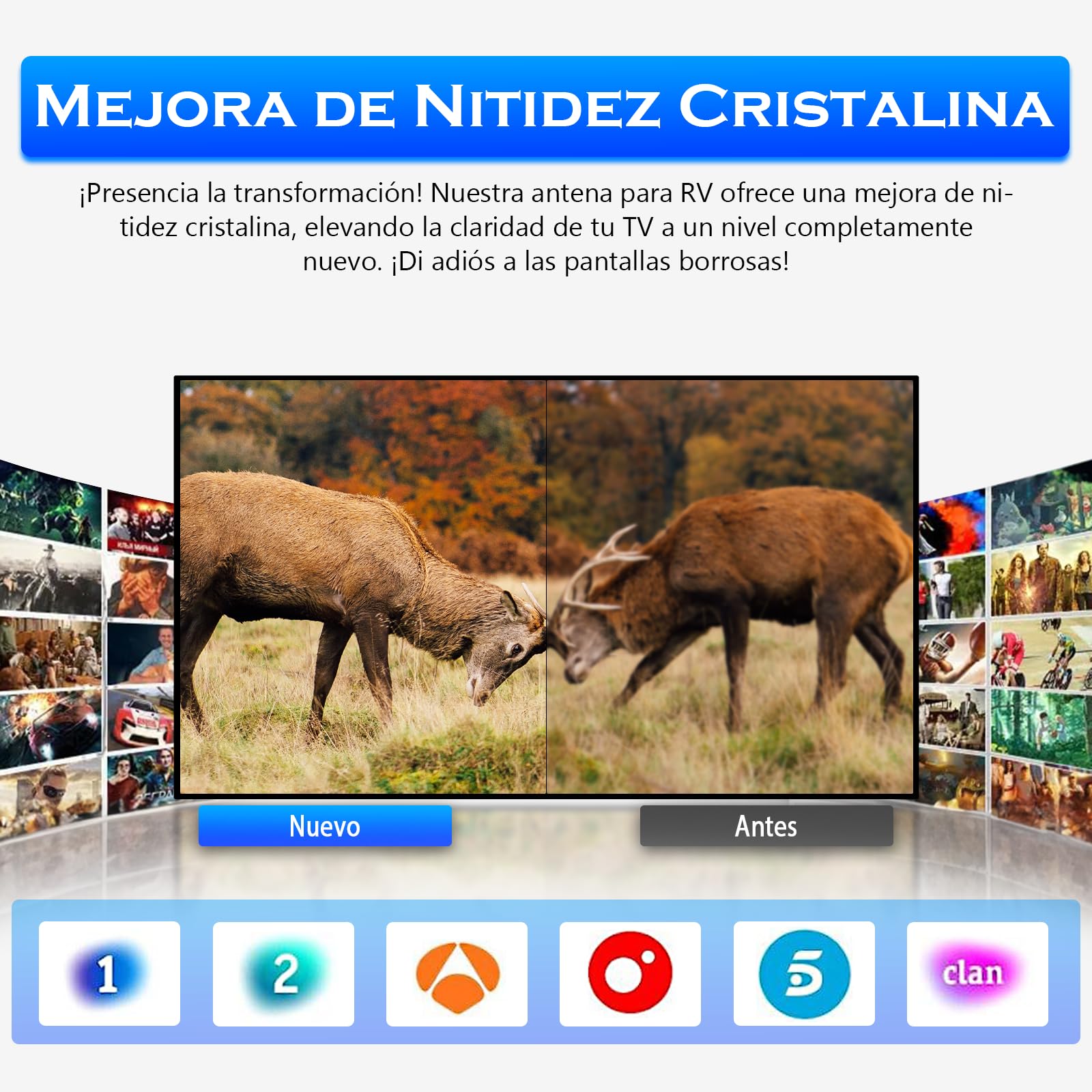 Antena TV para Autocaravana y Camper HD 4K/1080P, Antena TDT Digital con Recepción 360°, Compatible con Smart TV, HDTV y DVB-T2/DVB-T, Cable Coaxial 10 m, Ideal para Caravanas y Camiones