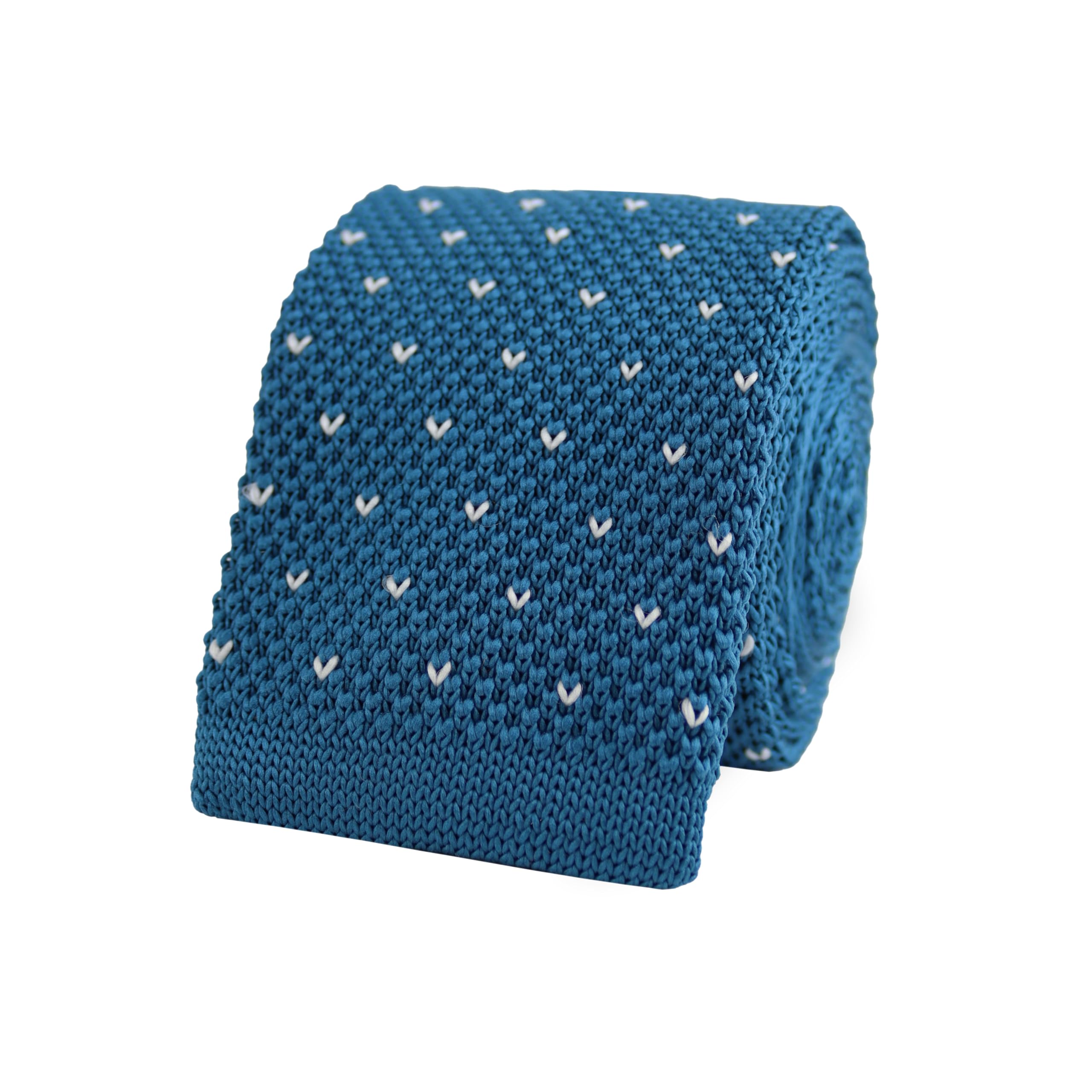 The Gents Lab Men's Dark Teal Square End Knitted Neck Tie With Dots | Made From 100% Soft Polyester | Over 10+ Colours (Dark Teal)