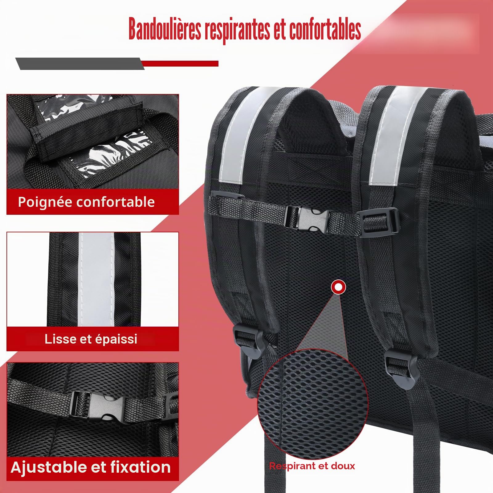 Windspeed Sac à dos extensible pour livraison de nourriture et de pizza vélo, avec 2 planches de soutien/bande réfléchissante, sacs isothermes pour pizza, Noir