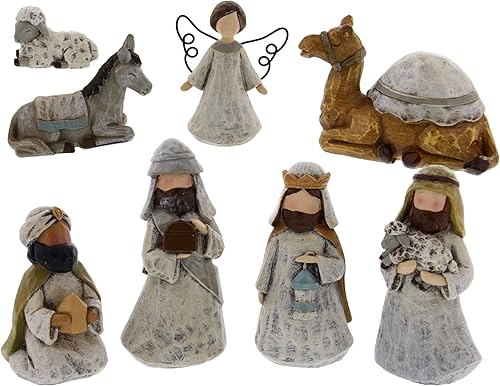 Miniatura 7 de Burton and Burton - Juego de 12 piezas de Belén de alta calidad, incluye 11 figuras de resina, escena de un rey nace que incluye al bebé Jesús,