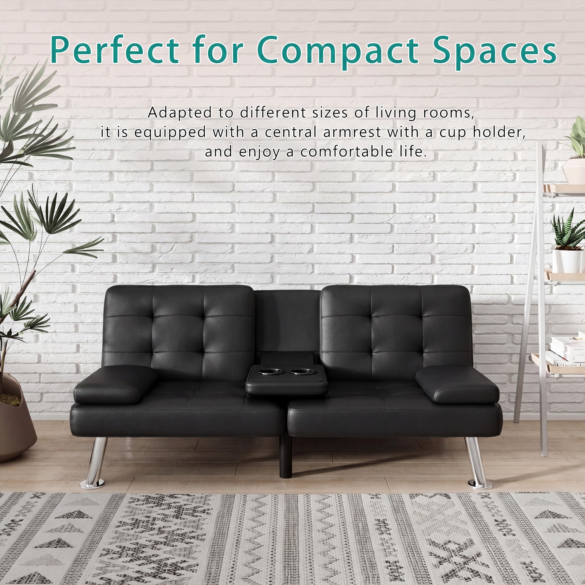 Best Sofa Bed Sale Picks for 2026 1 Flamaker Futon Sofa Bed, Black Faux Leather Convertible Loveseat Couch — product photo