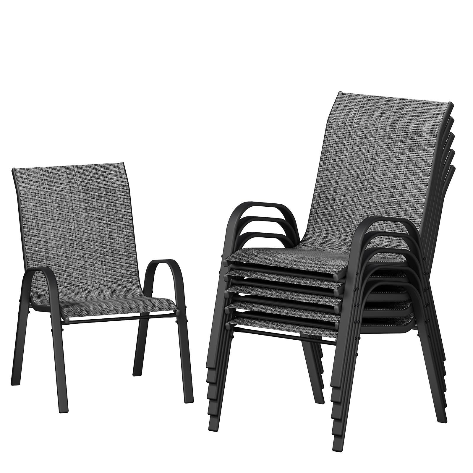 UDPATIO Patio Chairs Set of 6, Stackable Outdoor Dining Chairs with High Back, Breathable Textilene Fabric Outdoor Chair All Weather, 350LBS Capacity for Garden/Backyard (Dark Grey)