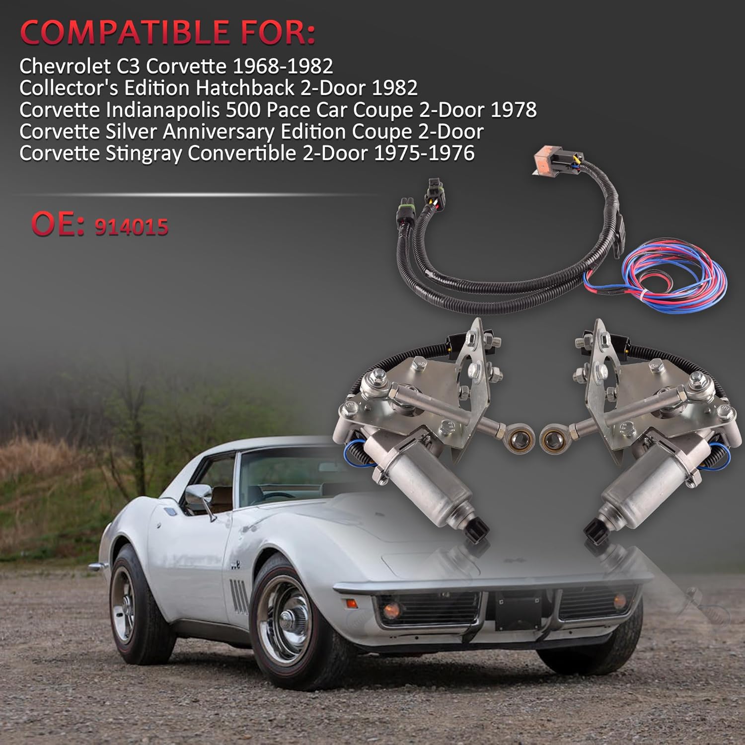 Electric Headlight Motor Conversion Kit Compatible For Chevrolet Corvette C3 1968-1982 Replace 914015
