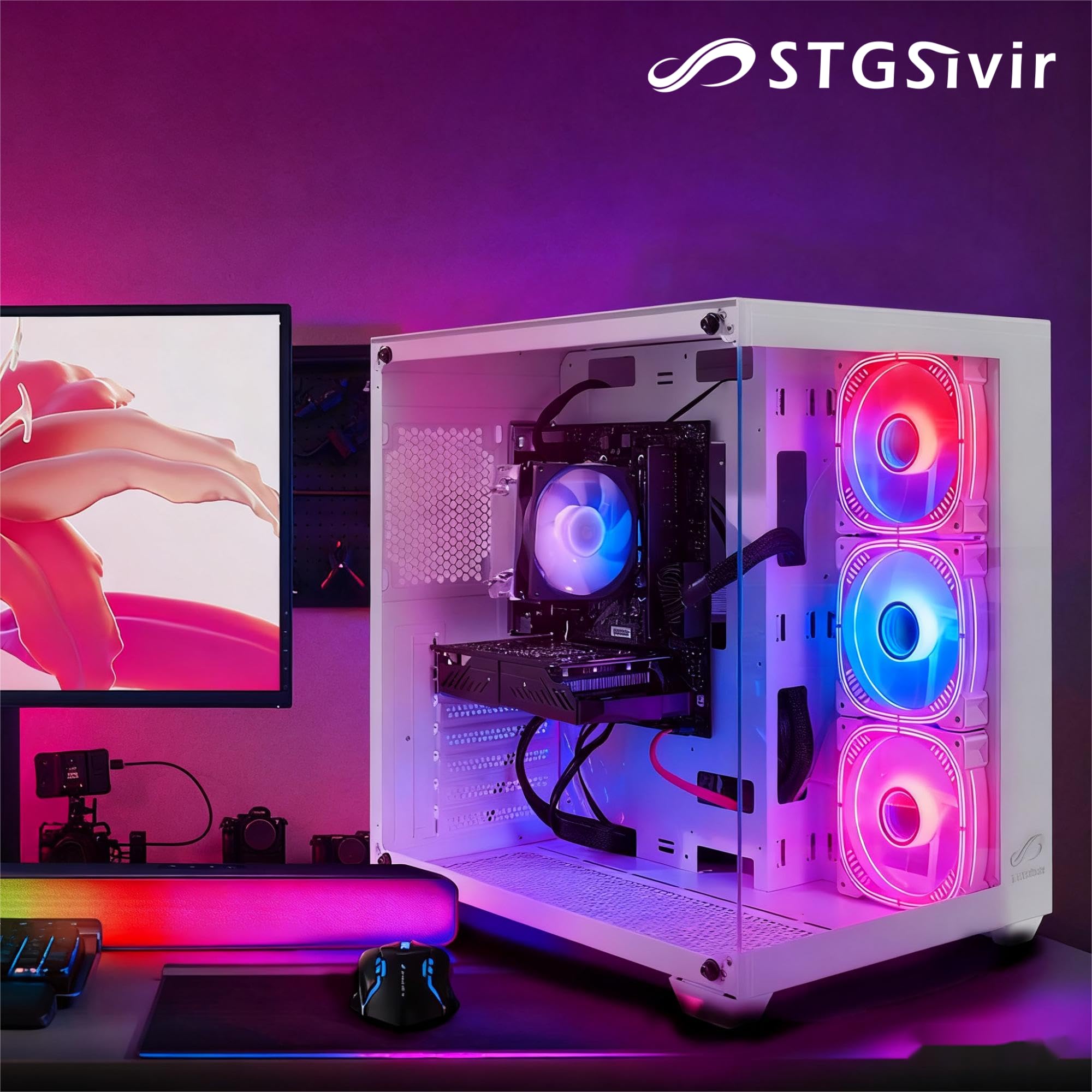 STGSivir PC Gaming Fisso, Computer Gaming, R7 5700X fino a 4.6 GHz • Nvidia RTX 3050 6GB GDDR6 • 16GB DDR4 RAM • 1TB SSD • WiFi 6 • BT • Windows 11 Pro