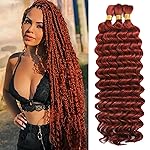 Human Braiding Hair for Boho Braids Human Hair 3 Bundles/Pack 110g 22 Inch Deep Wave Bulk Human Hair for Braiding Curly Knotless 12A Brazilian Virgin Copper
