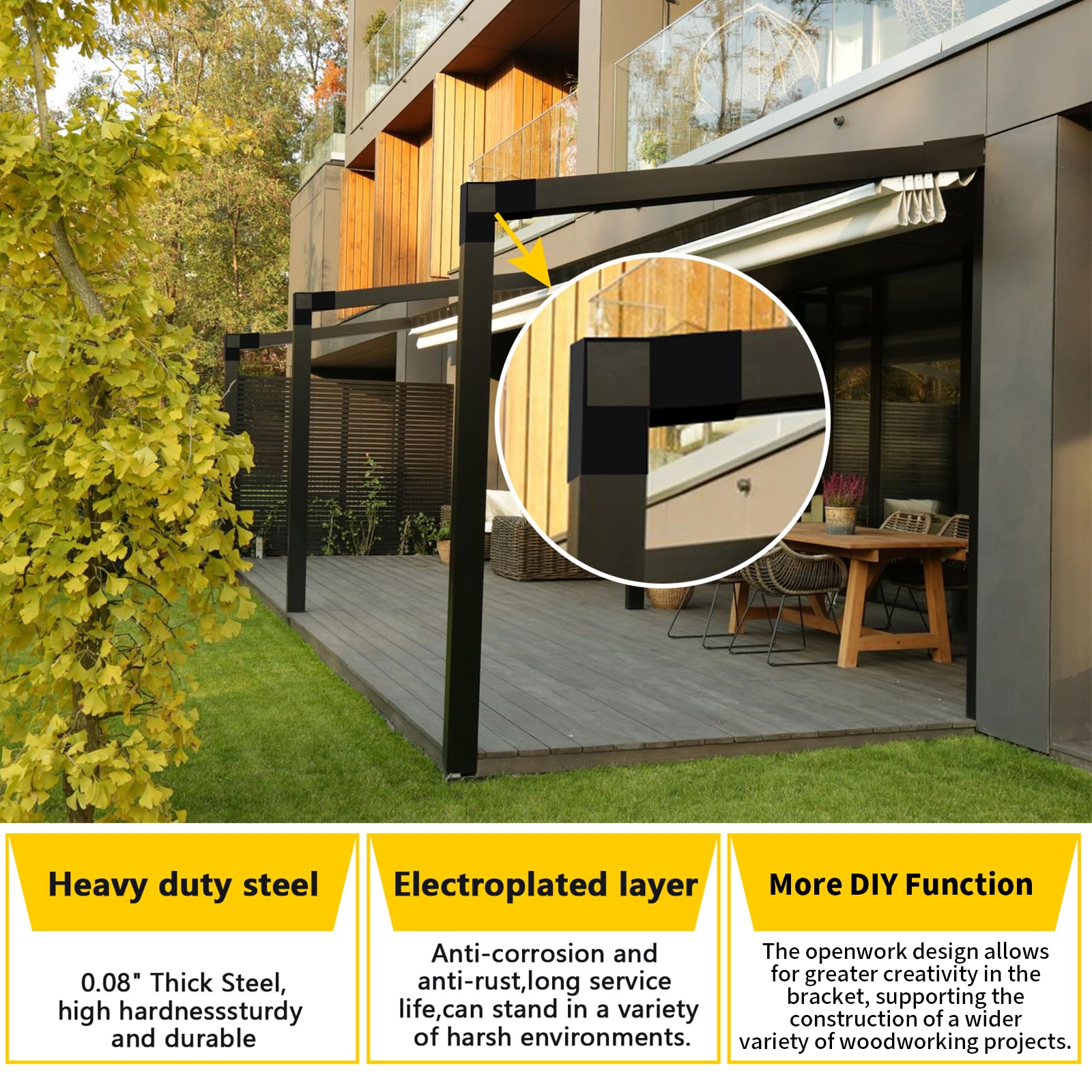 Soporte de pérgola en forma de L de 15 grados, 4 unidades, soporte de esquina de 2 vías para cenador de 6 x 6 (tamaño real: 5.5 x 5.5 pulgadas), vigas de madera para interiores y exteriores