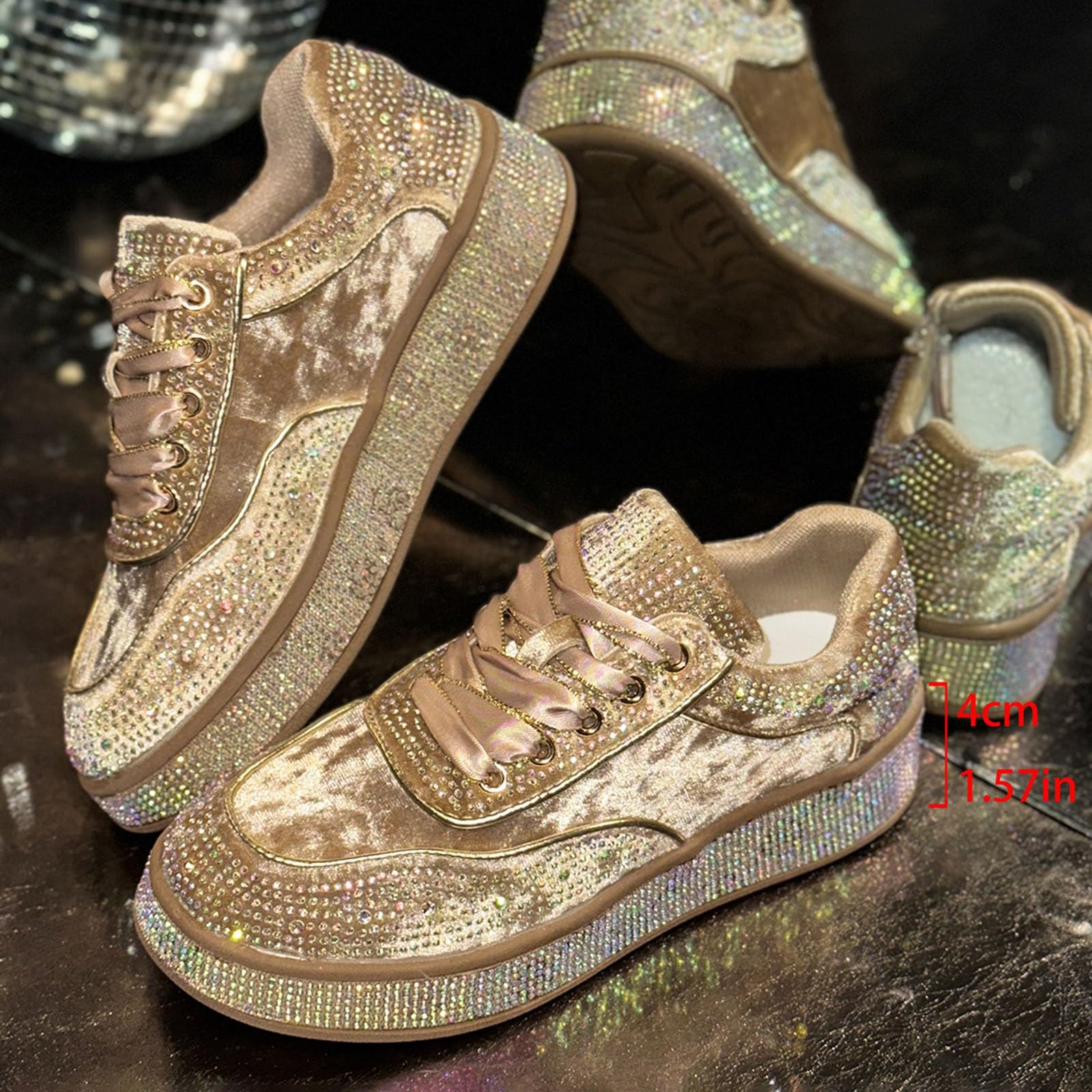 Zapatillas Deportivas de Plataforma con Brillantes de imitación, Ideales para un Estilo Casual y Deportivo. Diseño cómodo, Ligero y fácil de Poner para Uso Diario.