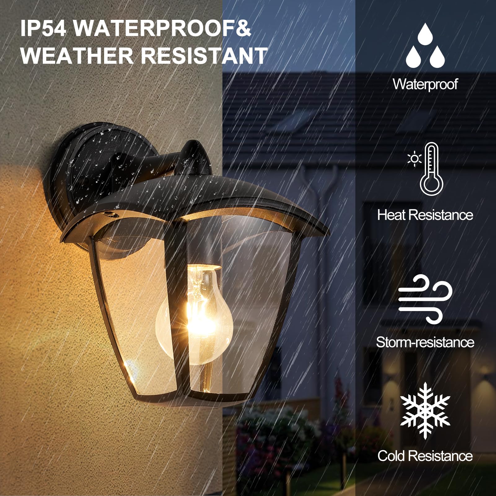 HARPER LIVING Outdoor Wall Lights, E27 Outside Lights Mains Powered, IP54 Weatherproof Aluminum - Image 2