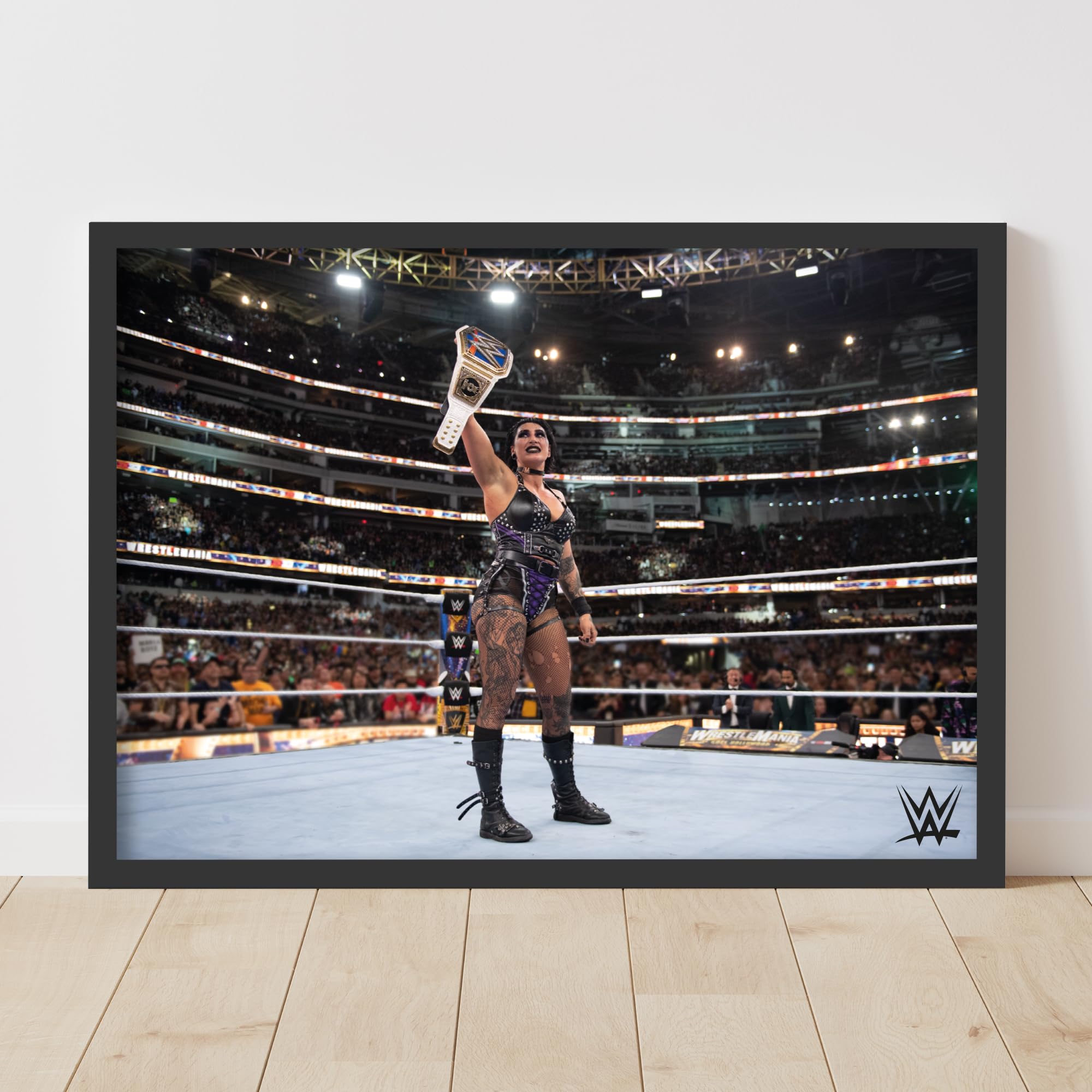 Themed Black Wwe Print - Rhea Ripley Wrestlemania Win Poster Wrestling Wall Art (21Cm X 29.7Cm - A4)