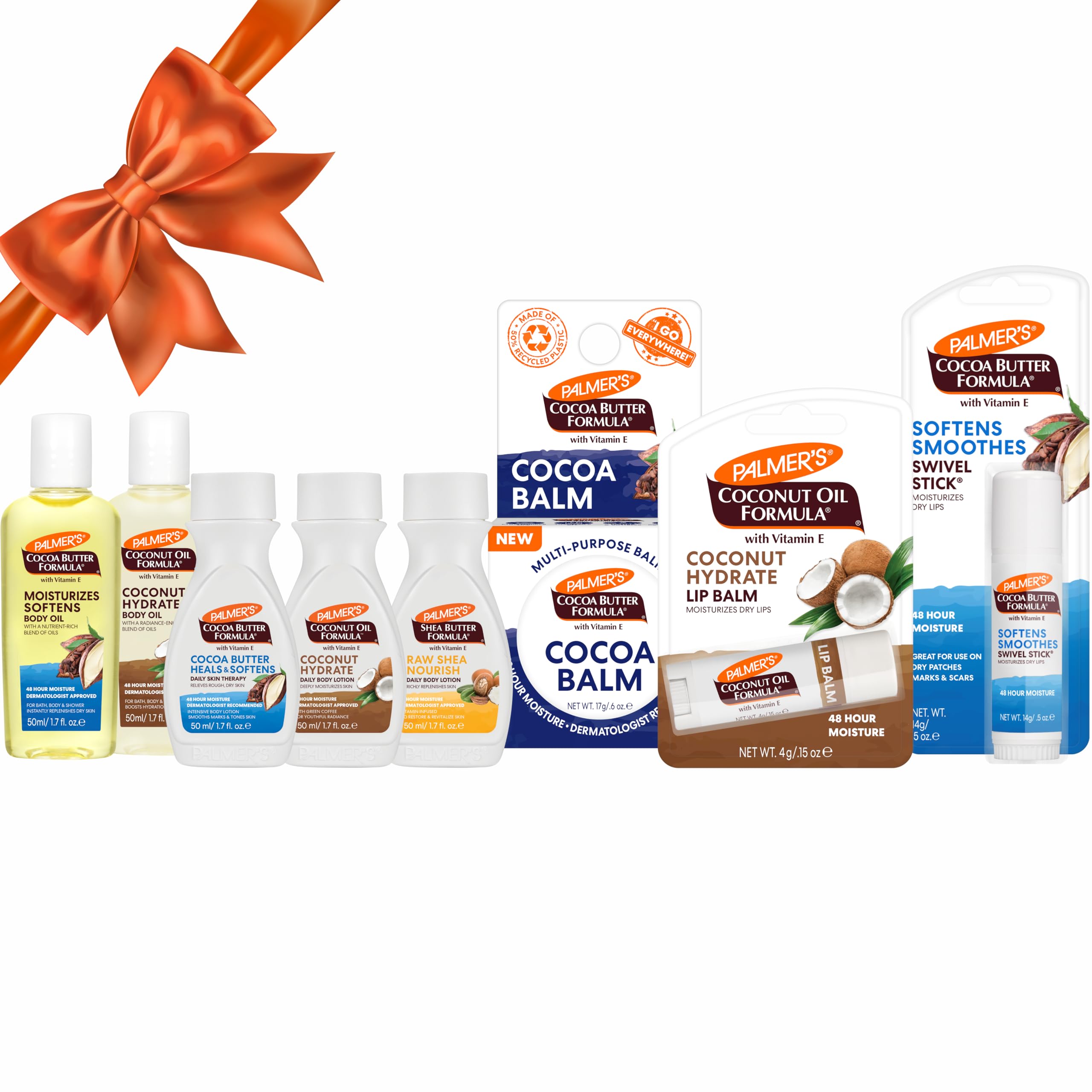 Palmer's Coconut Oil, Shea Butter, Cocoa Butter Formula Minis for Stocking Stuffers (8 Piece bundle) - Moisturizing Body Oil, Body Lotion, Cocoa Balm,