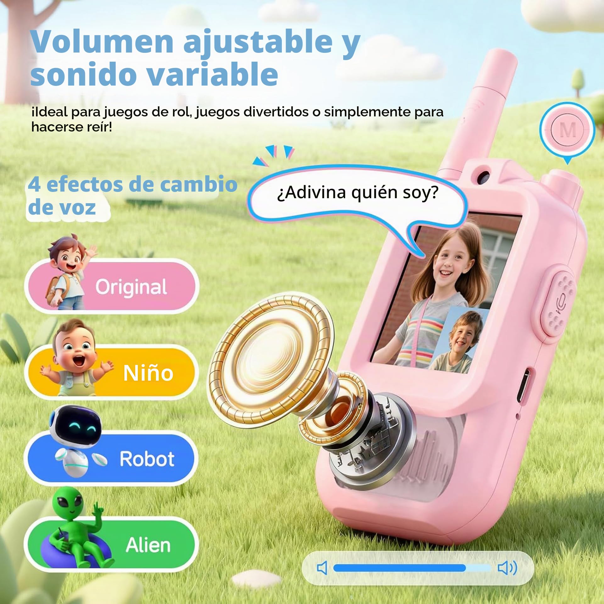 Walkie Talkie para Niños con Video, Paquete de 2 Juguetes de Regalo de Largo Alcance Recargables para Niños Pequeños Con Cámara HD y Cambiador de Voz Para Niños y Niñas de 3 a 8 Años(Pink + Blue)