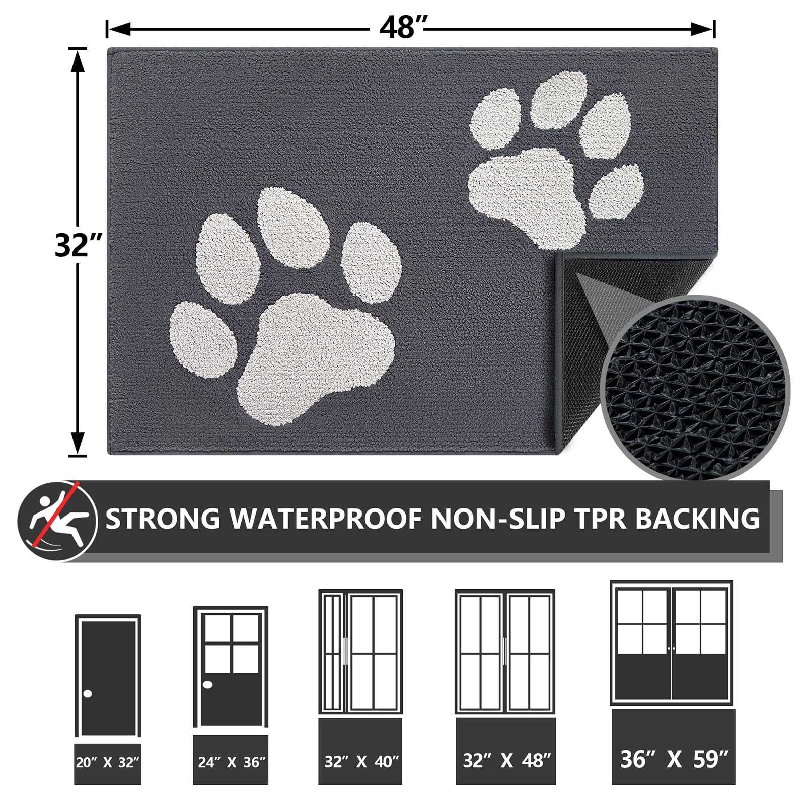 FONEYI Tapete para interiores, tapete antideslizante para puerta delantera y trasera, 32 x 48 pulgadas, alfombras de entrada lavables de perfil bajo, tapetes absorbentes para entrada y entrada,
