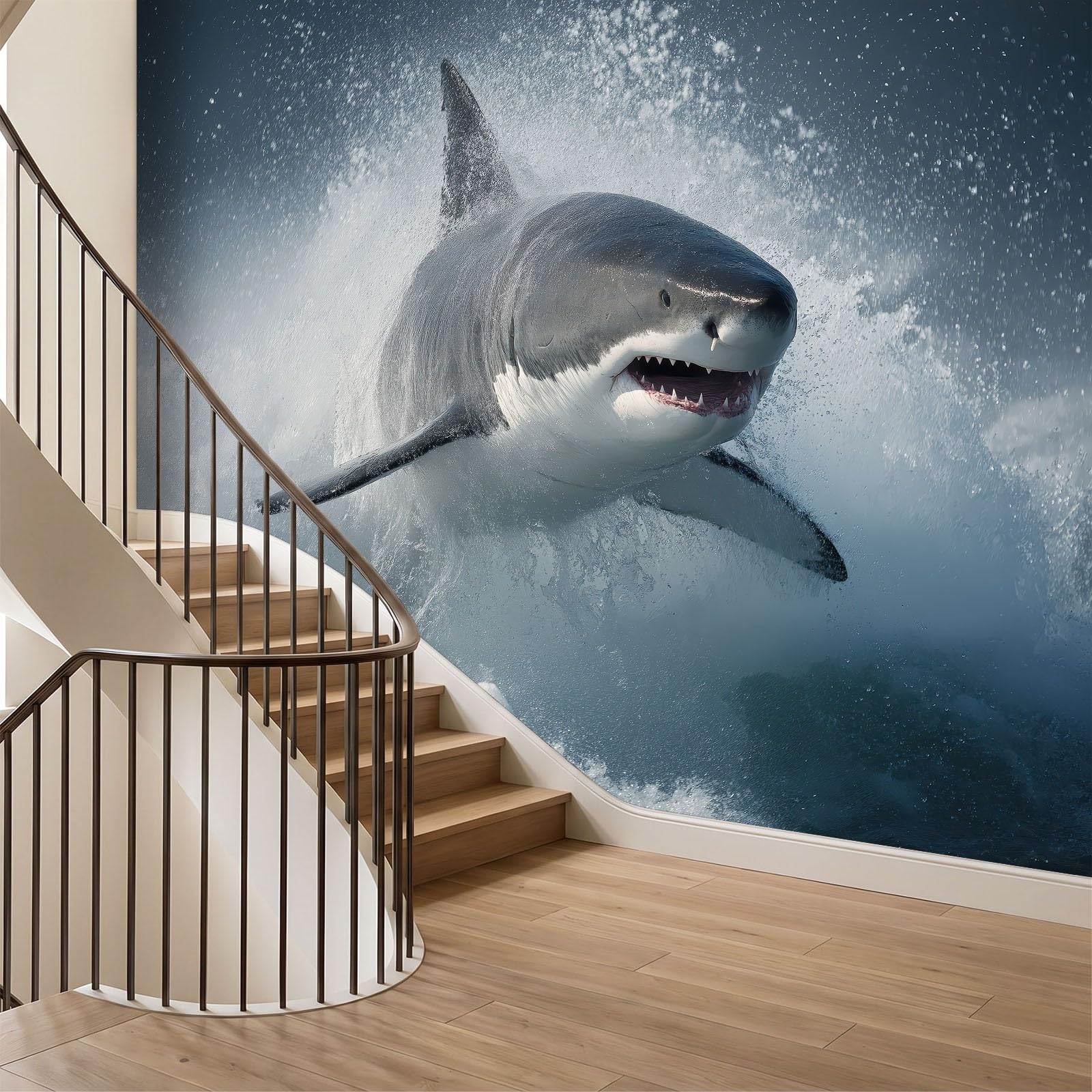 Nowoczesna fototapeta z motywem oceanu, 350 szer. x 256 cm, trwała zwierzę fala oceaniczna pianka rekin, sztuka ścienna do salonu, biura, przedszkola, pokoju zabaw, odporna na rozdarcie