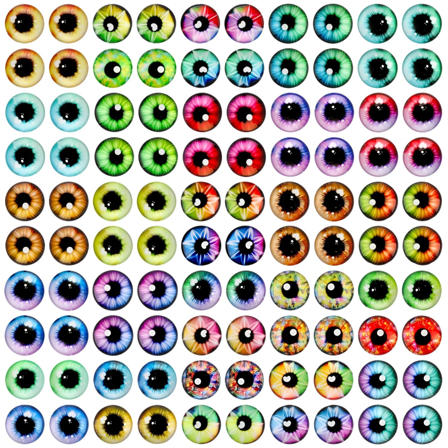 ktxaby 100Pcs 8mm Glass Dragon Eye,Assorted Colors Glass Cabochon Dome Half Round Cat Bird Dragon Monster Eyes for Crochet Animals Polymer Clay Sculptures Jewelry Making Prop