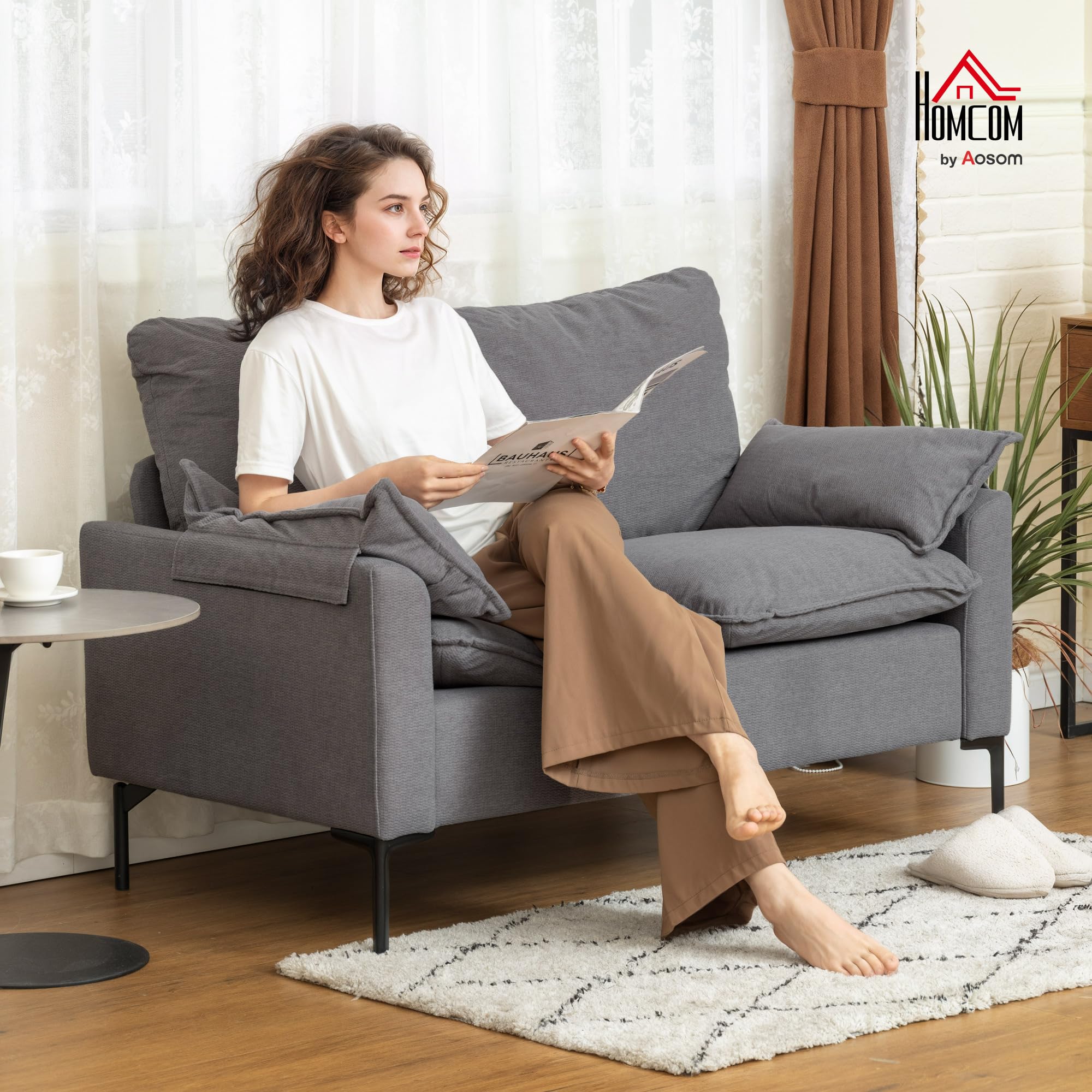 HOMCOM Sofá de 2 Plazas, Tapizado en Terciopelo, Sofá Moderno con Patas de Metal, Reposabrazos Acolchado, para Salón, Dormitorio, Oficina, Sala de Estar, 130x77x84 cm, Gris