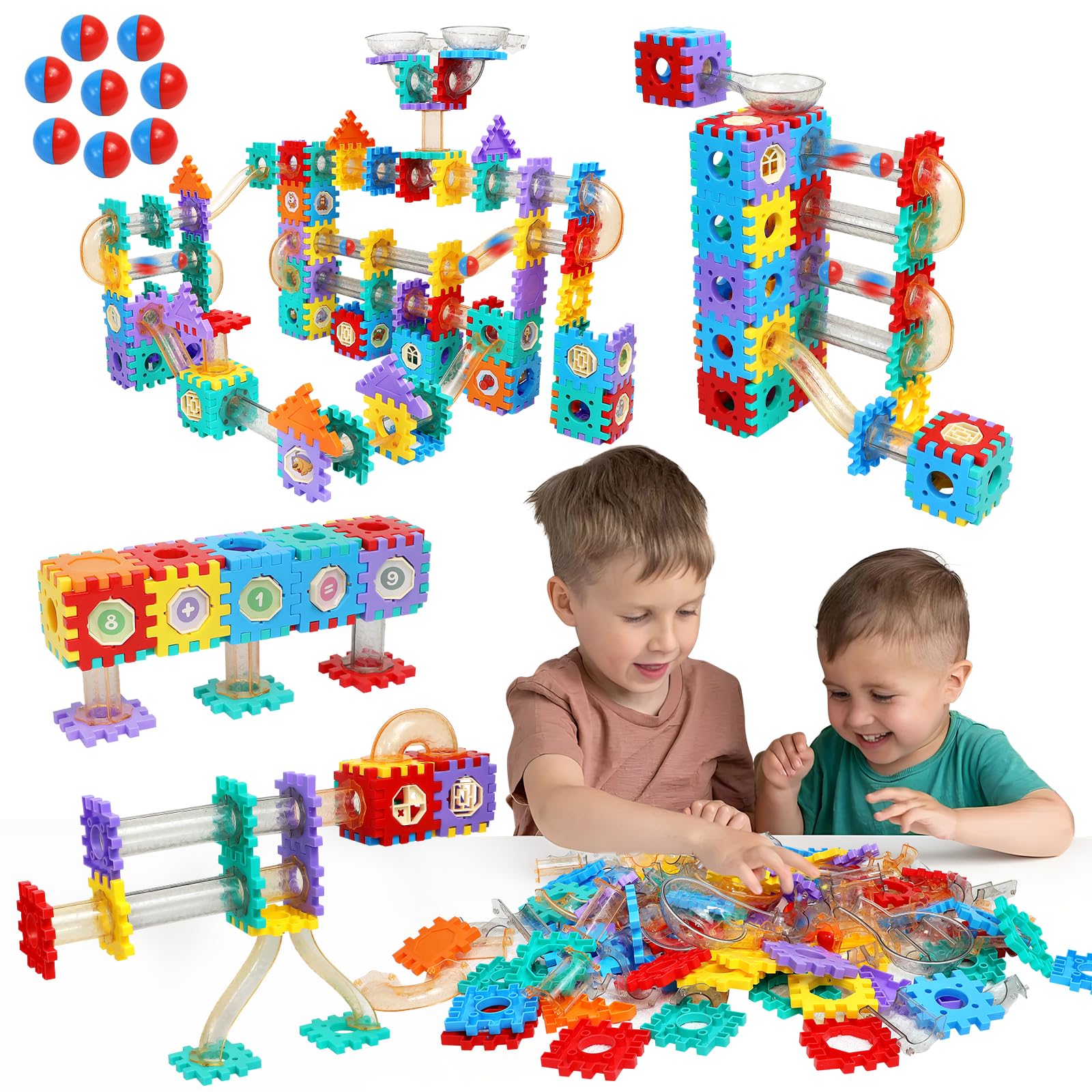 AOSITE Murmelbahn Kugelbahn Kugelbahnen Baukasten – 234 Teile Marble Run Konstruktionsspielzeug, kreatives Lernspielzeug für Kinder ab 3 Jahren, Geschenk für Jungen und Mädchen