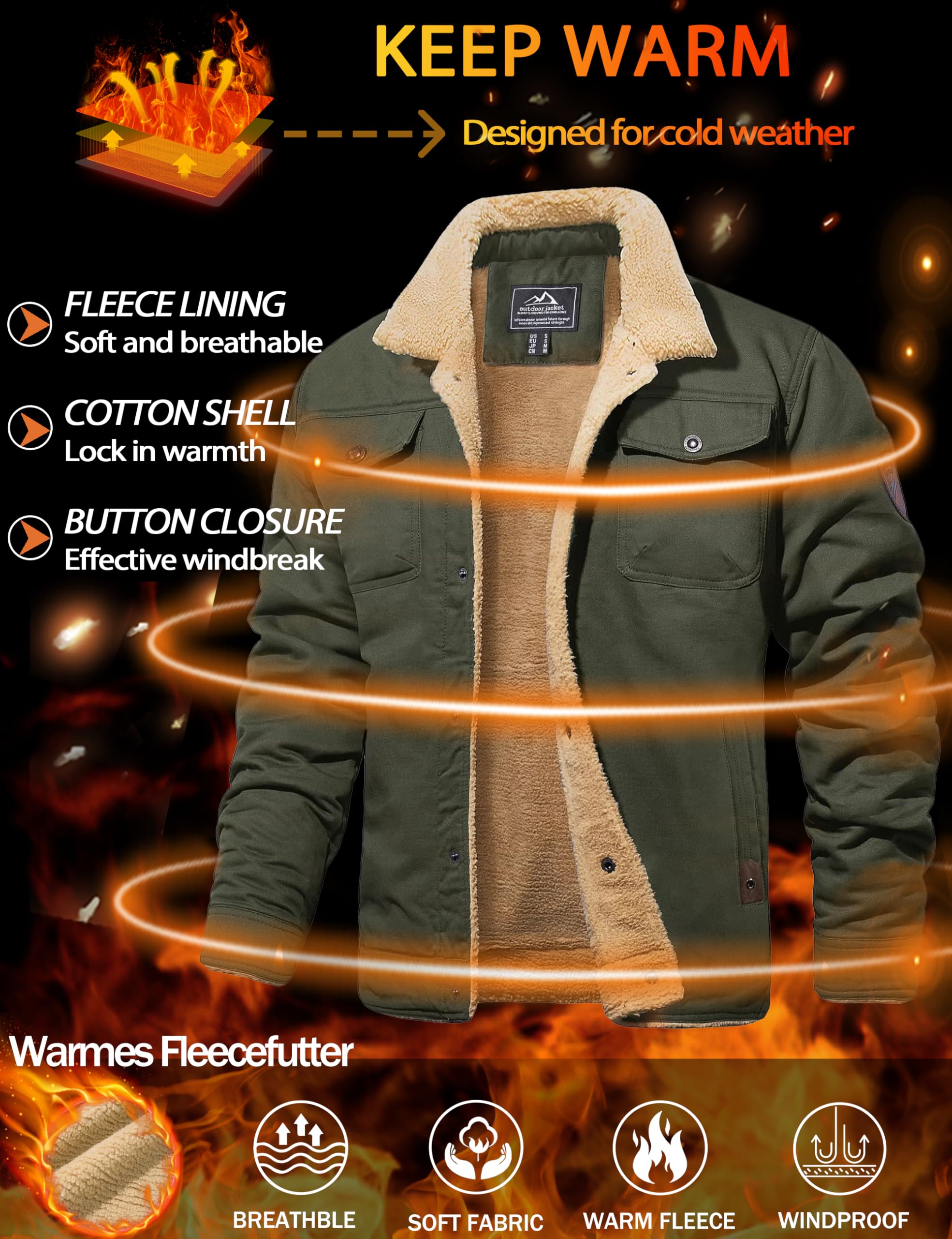 MAGCOMSEN Giacca Invernale da Uomo Giacca di Transizione Calda con Interno in Pile Giacca da Volo Antivento Giacca Bomber Cargo