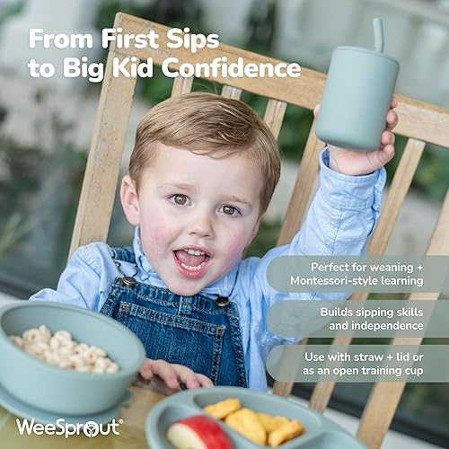Miniatura 4 de WeeSprout Vasos de silicona para bebés con pajitas y tapas, opciones de 4 y 8 onzas, juego de 2, recipientes de entrenamiento para niños pequeños,