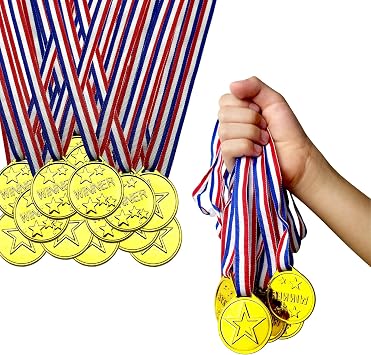 30 Pcs Gold Plastic Winner Award Medals,Winner Medals for Kids School Sports,Games, Competition,Talent Show,Gymnastic,Party Favors & Souvenirs