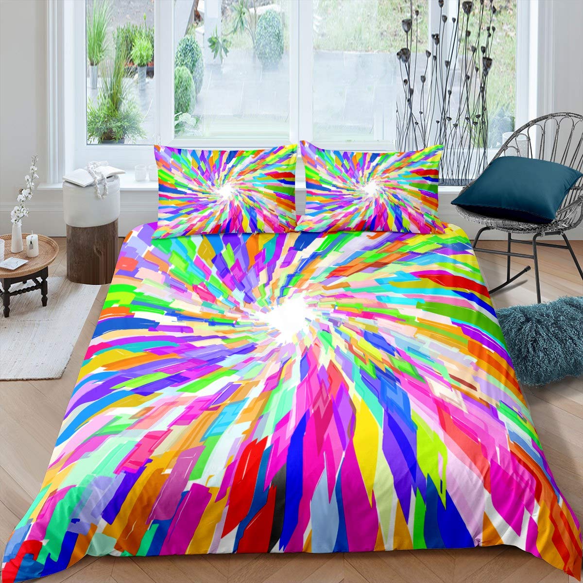 Loussiesd Pattern 3 Tie Dye Bedding Set Boho Psychedelic Comforter Cover For Kids Adult Rainbow Tie Dye Duvet Cover Bohemian Colorful Bedspread Room Decor 3Pcs With 2 Pillowcase Super King Size