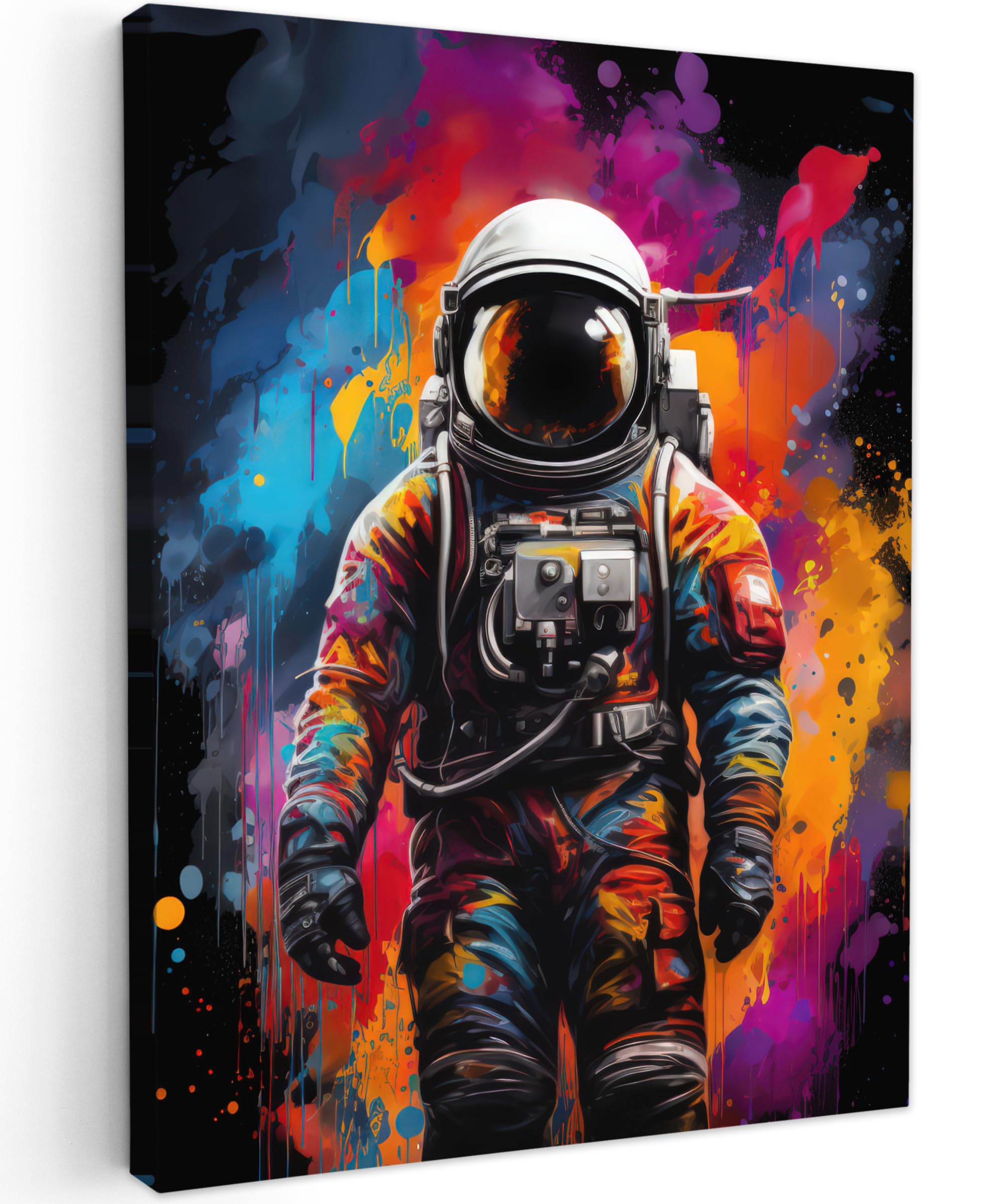 MuchoWow© Bilder 50x70 cm Wohnzimmer Deko Modern Wandbild Foto auf Leinwand Bild Schlafzimmer Room Decor Geschenke Banksy - Street Pop Art - Astronaut - Graffiti - Schwarz - Farben