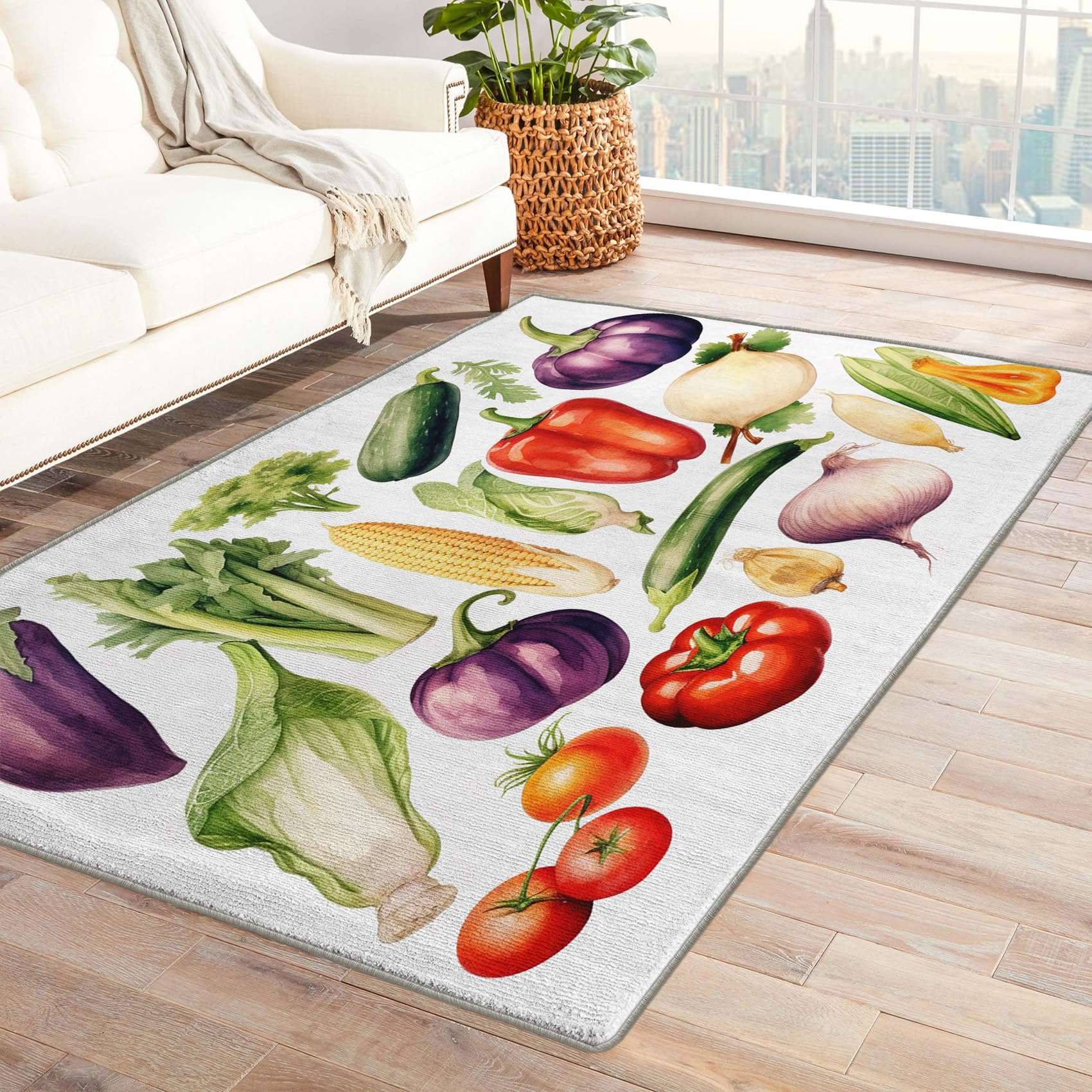 ZDABAOEC Vegetable Rug, 3x4 Rug, Vegan Area Rugs for Bedroom Living Room Entryway, Vegetables Patterned Small Rug, Machine Washable Non Slip Indoor