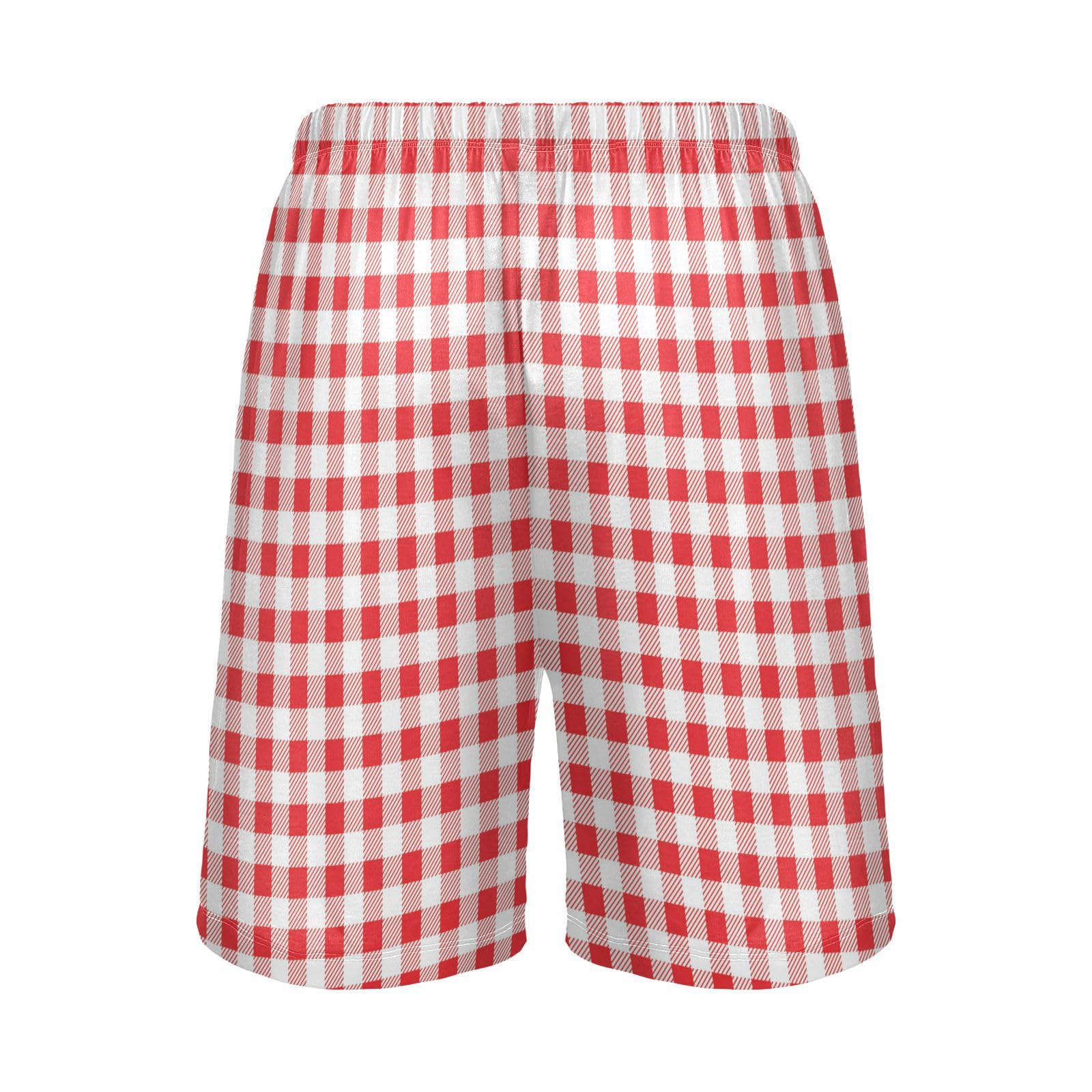 Amazon.com: Mens Pajama Shorts Red White Tartan Check Men's Pajama