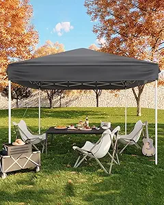 10x10 Pop Up Canopy Tent, Outdoor Tent with 3 Adjustable Height, Easy Set Up Canopy with 4 Sandbags & Carrying Bag for Camping, Parties, Outdoor Events -Gray