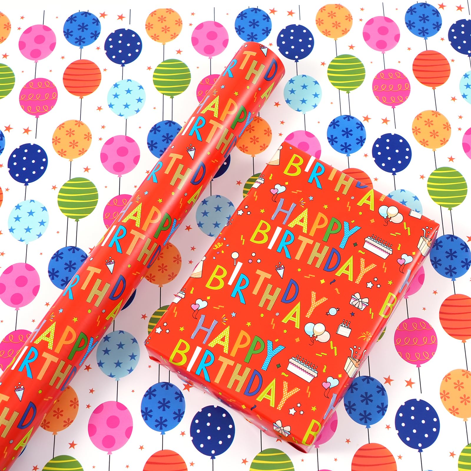 Ulmasinn Papel de regalo de cumpleaños reversible – Mini rollo – 17 pulgadas x 33 pies JTSR4645