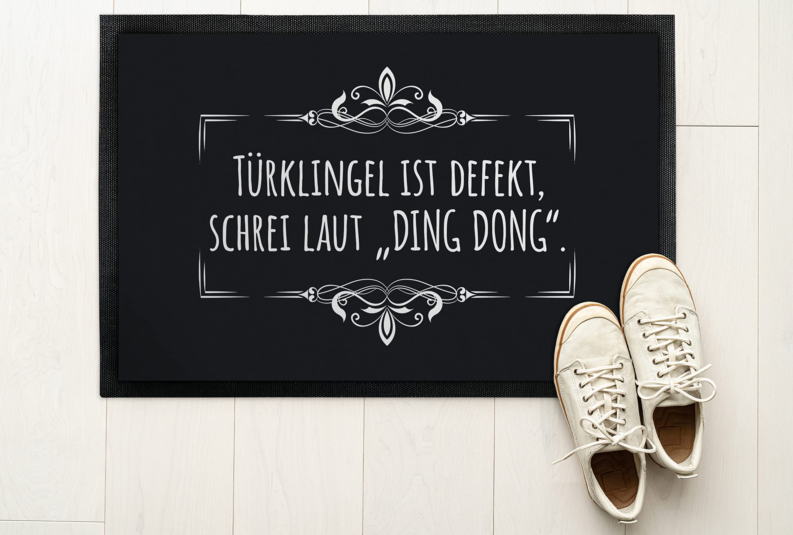 True Statements Deko-Fußmatte 75 x 50 cm Türklingel ist defekt, „Ding Dong“ - originelle Geschenkidee für Familie & Freunde - rutschfeste Schmutzfangmatte Türvorleger Eingangstürmatte Innen & Außen