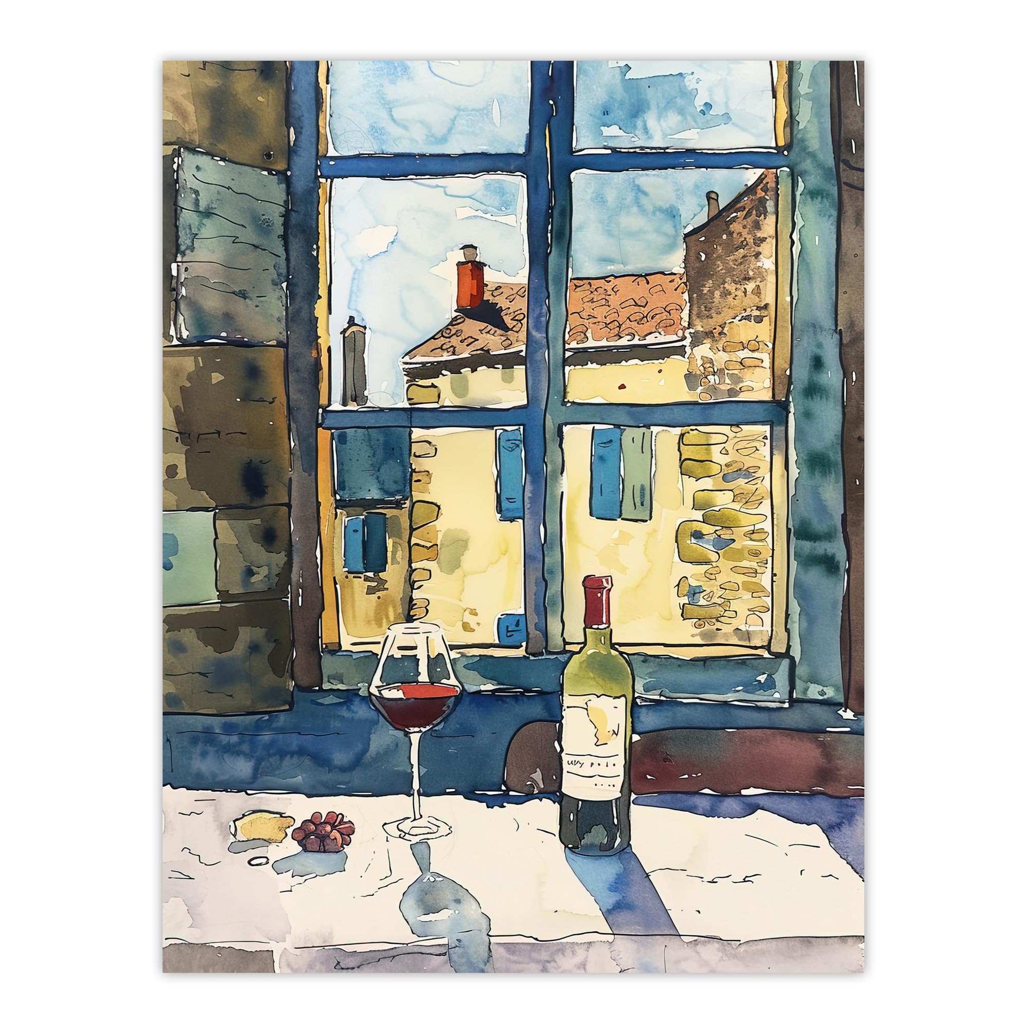 Artery8 Bordeaux Wine Cheese Grapes Advert Watercolour Living Room Extra Large XL Wall Art Poster Print