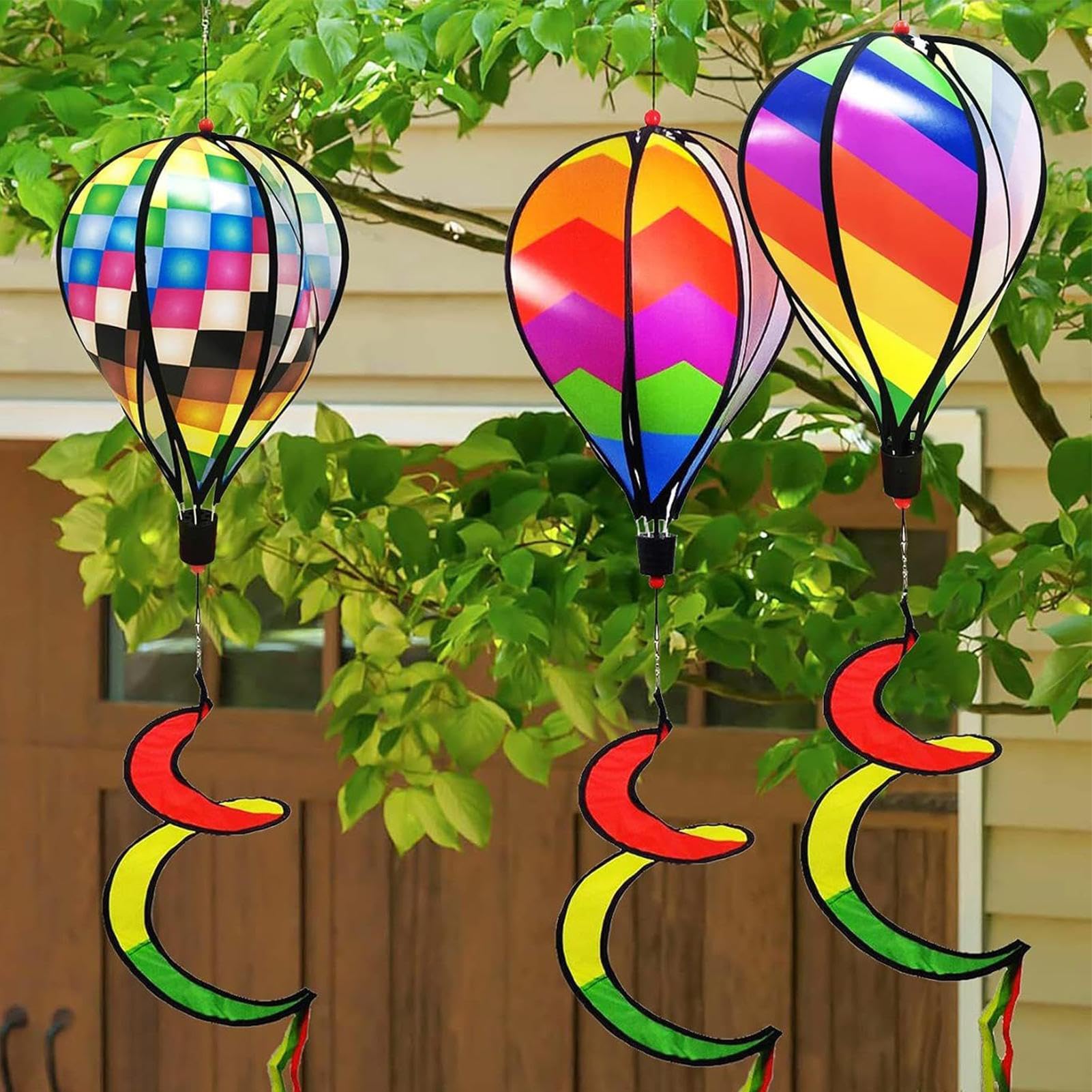 Ensemble de toupies à Vent en Forme de montgolfière, 26,9 cm Arc-en- torsadé, décorations à Suspendre, moulins à Vent Whirlygig pour pelouse, Cour, Jardin, décoration extérieure