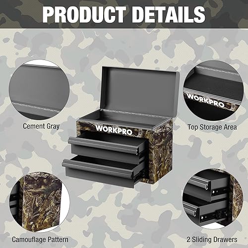 Miniatura 6 de WORKPRO Mini caja de herramientas de metal, caja de herramientas superior que contiene dos cajones con deslizadores de rodamientos de bolas, forros