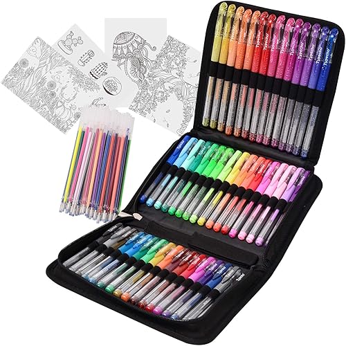 Juego de bolígrafos de gel de 96 colores con estuche de viaje portátil, incluye 24 purpurina, 10 metálicos, 7 neón, 6 pasteles, 1 rojo clásico,