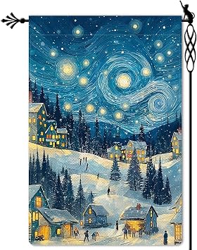 Winter Garden Flag Winter Starry Sky Garden Flag Holiday Festive Vertical Double Sided Rustic Farmland Burlap Yard Lawn Outdoor Decor 12.5x18"