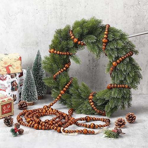 Miniatura 9 de 4 guirnaldas de cuentas de madera para árbol de Navidad de 72 pies, guirnalda de cuentas de madera de Navidad para colgar, decoración bohemia de