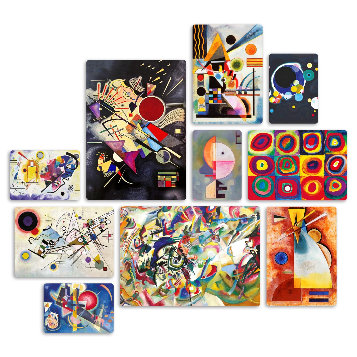 Giallobus - Ensemble de 10 peintures multi-panneaux - Vassily Kandinsky - Kandinsky 1 - Bois MDF - - 2 x 42x29,7cm - 4 x 29,7x21cm - 4 x 21x14,85cm - - Prêt à accrocher - Tableaux