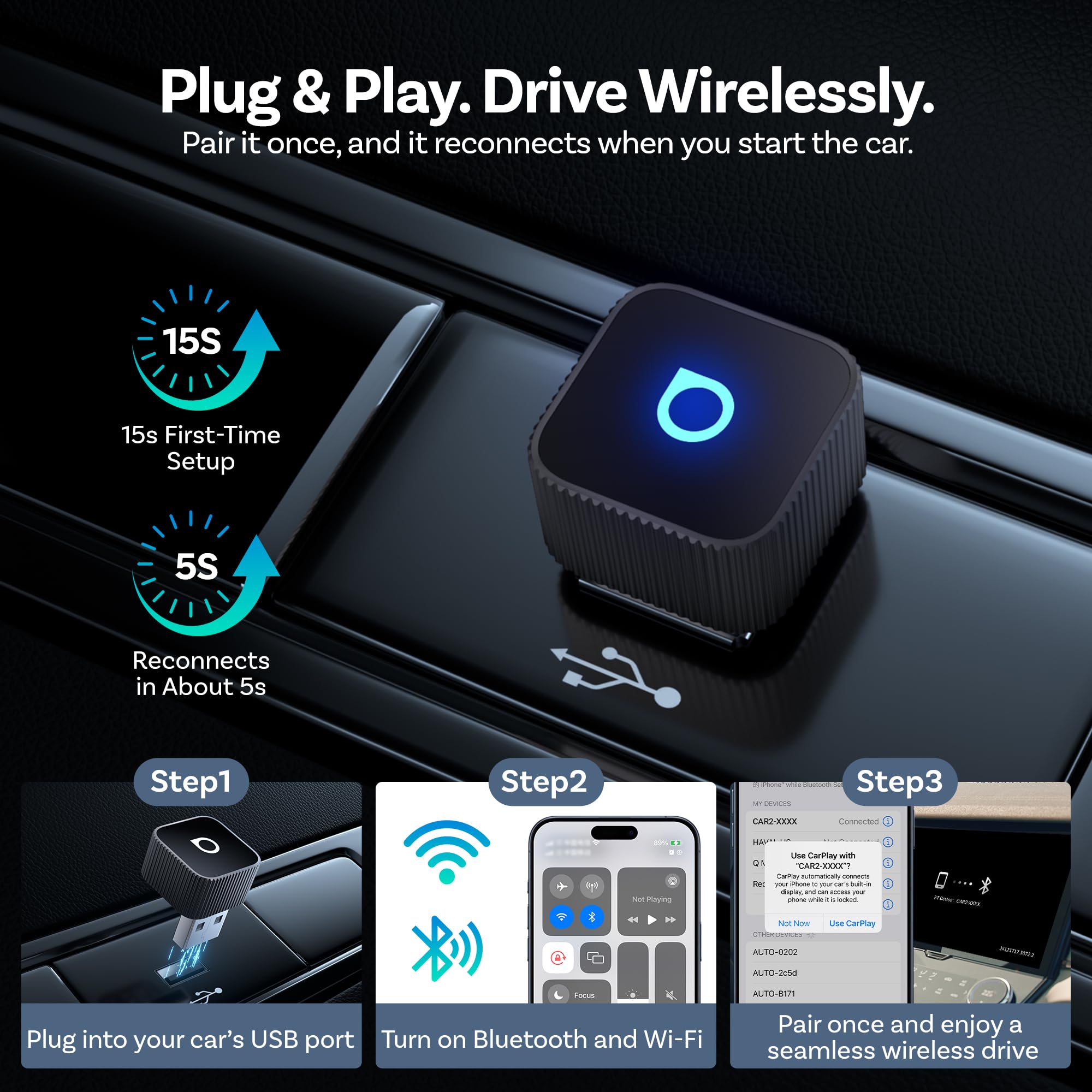 Amazon.com: OTTOCAST Mini Slim Wireless CarPlay Adapter & Android