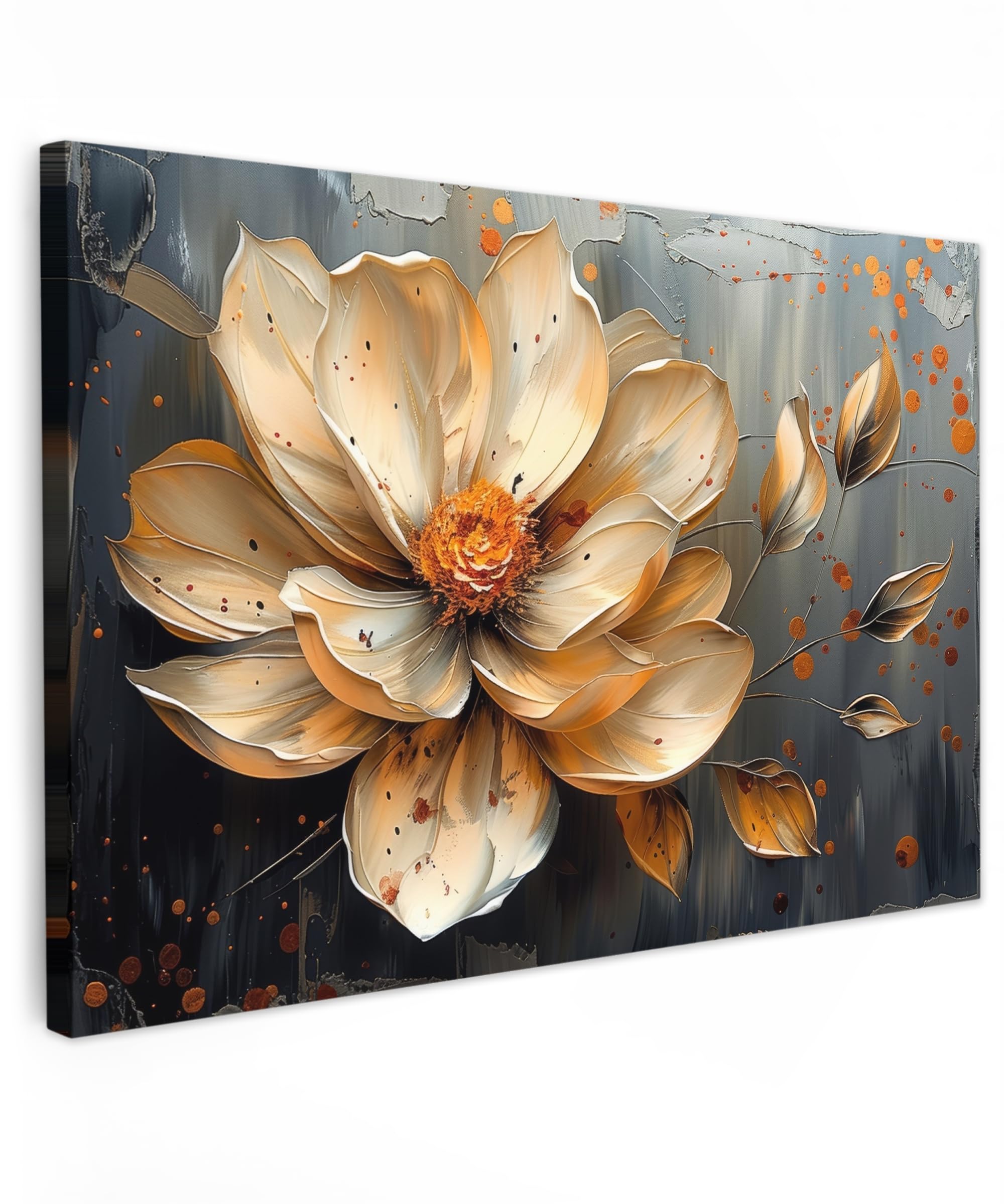 Muchowow Flowers - Art Muchowow© Canvas Wall Art 35"X24" / 90X60 Cm Decor Prints For Living Room Decorative Canvases Hall Artwork Flowers - Gold - Art - Black - Modern