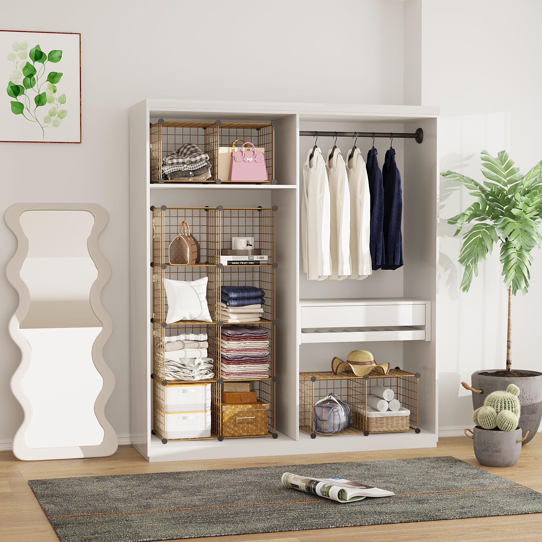C&AHOME Drahtwürfel-Aufbewahrung, 12 Würfel-Organizer, C-Gitter, modulare Regale, Schrank-Organizer, ideal für Zuhause, Büro, Wohnzimmer, 91 cm L x 32 cm B 122 cm H, Braun UWCS3012R