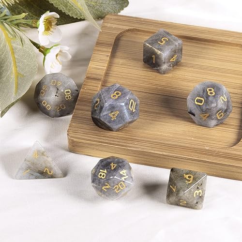 Miniatura 8 de Cheungshing Juego de 7 piezas hechas a mano DND poliédrico Dcie para juegos de rol MTG, dados de piedra pulida, piedra de sangre de África