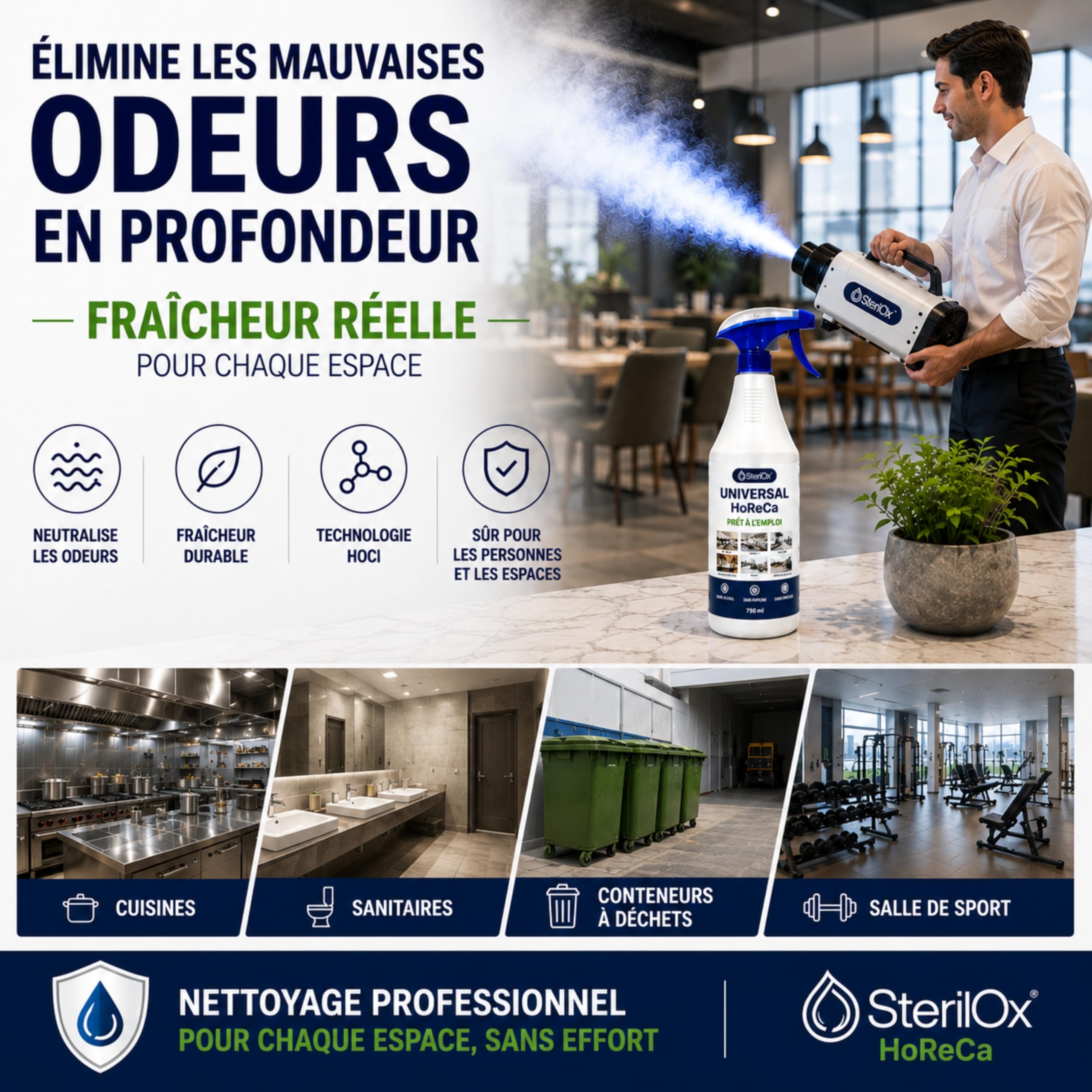 HoReCa 750ml - Nettoyant multi-usages HOCl - Sans alcool | Formule professionnelle prête à l'emploi