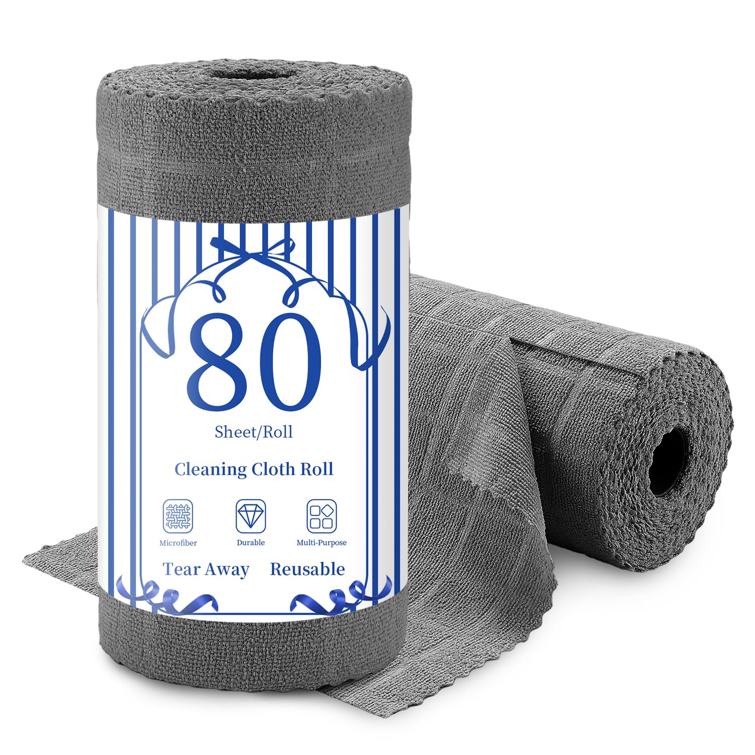 Ferdilan 80 Pack Microfiber Cleaning Cloth Roll,Lint Free Rags Paper Towels &amp; Tear Away Reusable Towels,Washable Shop Rags,Wash Cloths Dish Rags(12" x 12") for Car Kitchen Window Garage-Dark Gray
