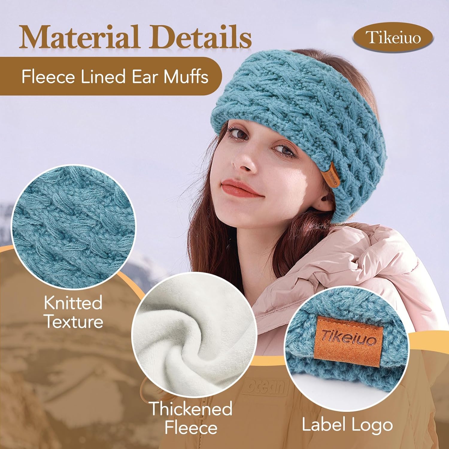 Winter Headbands for Women Ear Warmer Knitted Thick Fleece Lined Headbands for Cold Weather Gift (Rose Pink+Blue+Black, One Size) - Image 3