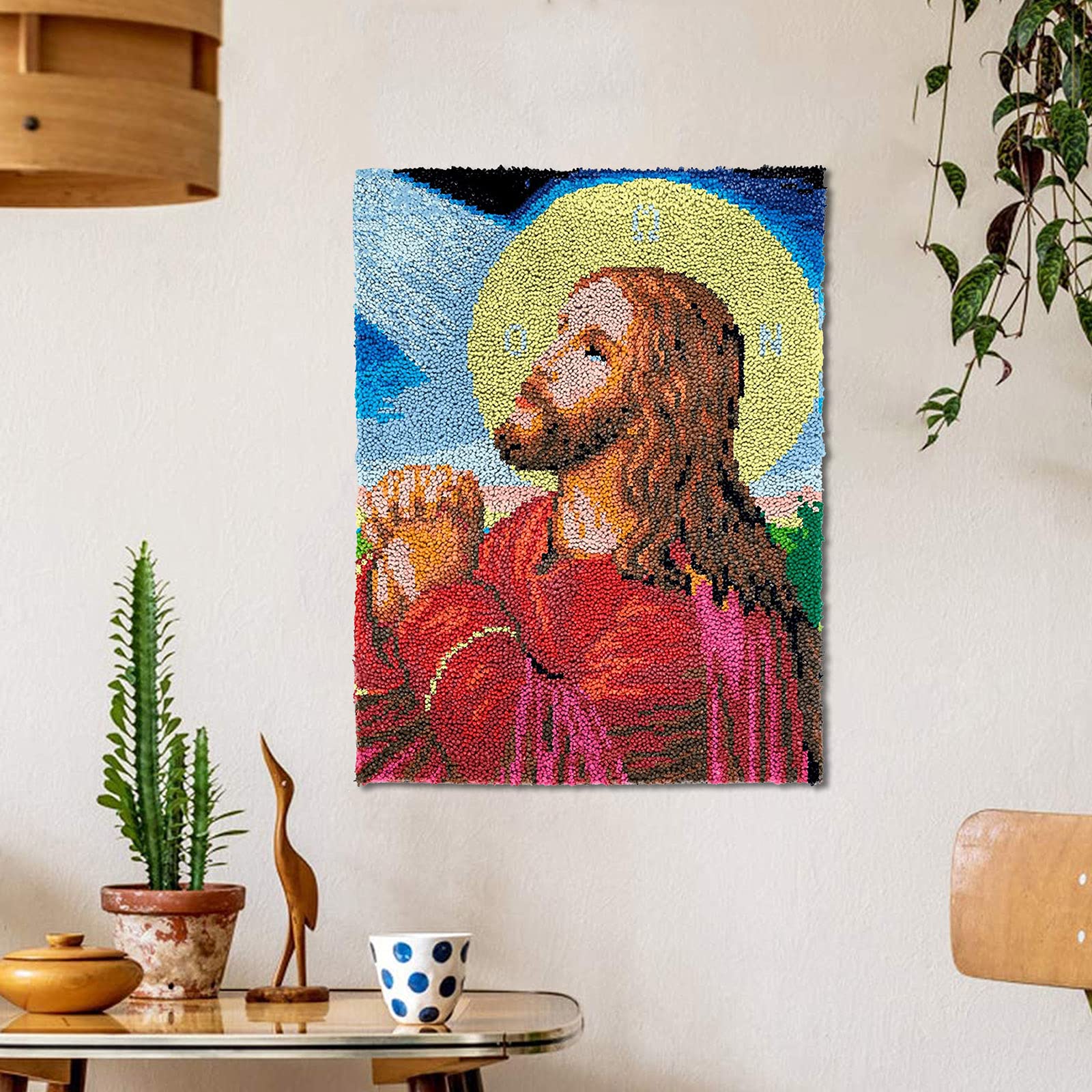 DEAR MODEL Latch Hook Craft Kit Large for Beginners, Embroidery Latch Hook Rug with pre-Printed Pattern DIY Crafting Arts,43.3X29.5in (Light of Jesus)